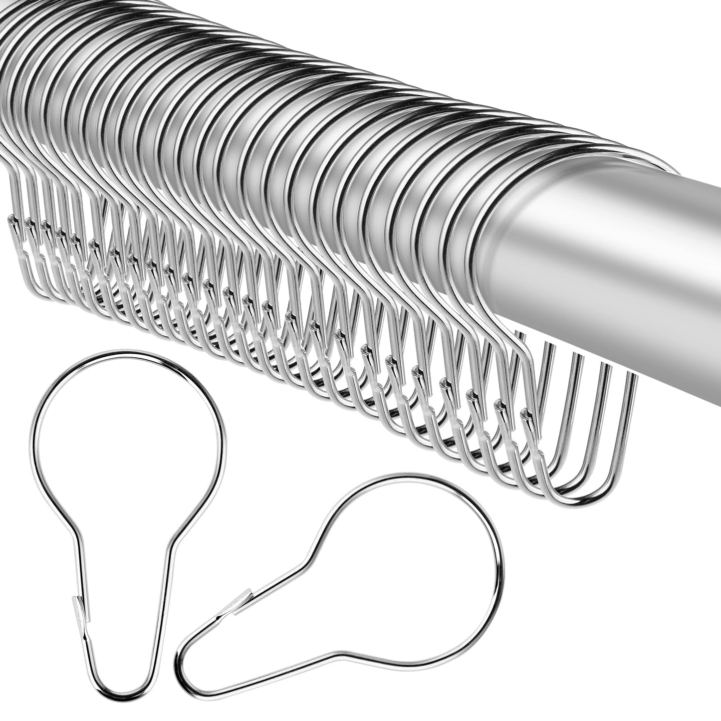 Dimeho 30 Pcs Metal Shower Curtain Hooks, Hanging Shower Clips Chain Hooks Rust Proof Shower Curtain Rings Reusable Shower Curtain Hangers for Bathroom Bedroom Kitchen Curtain Application (Silver)