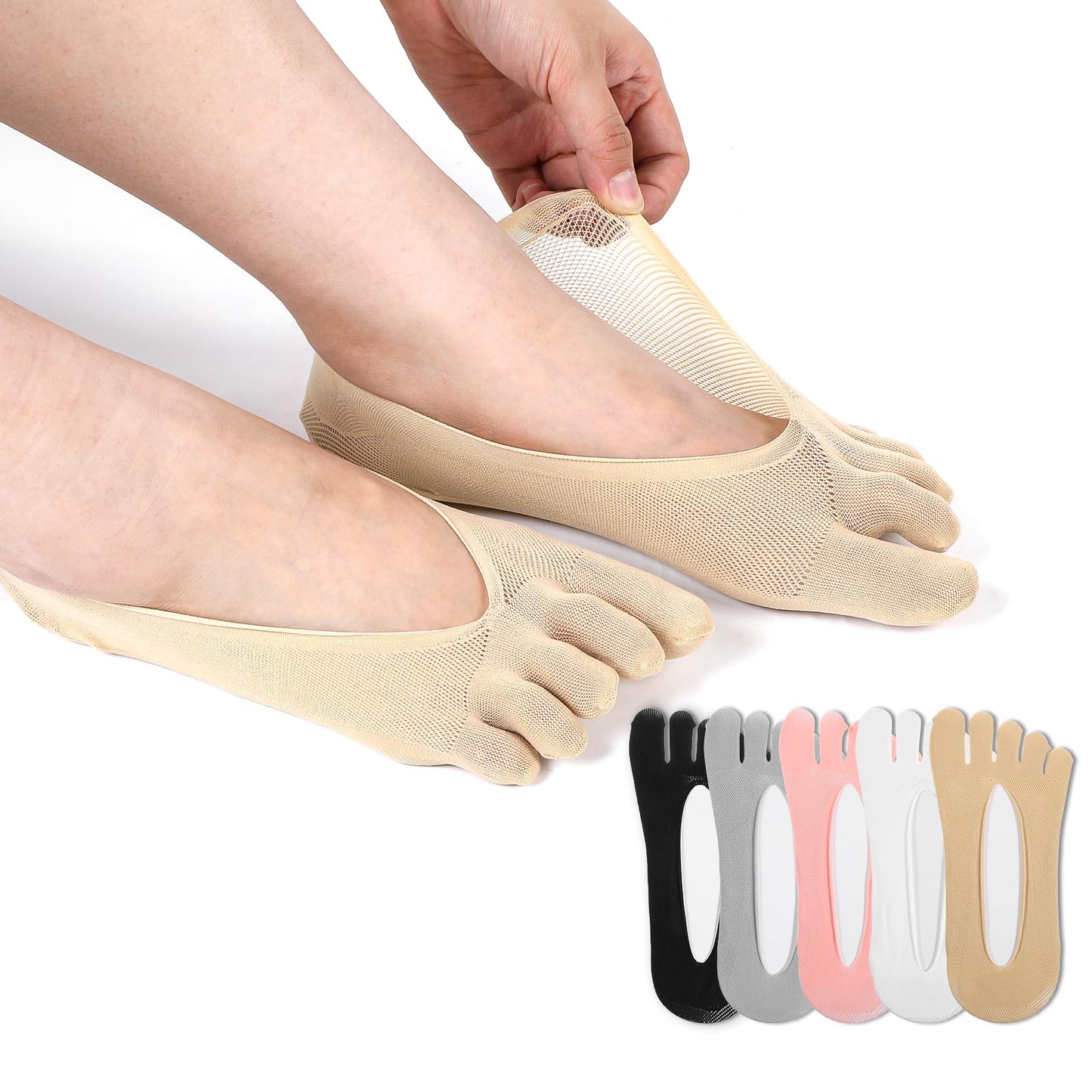 Wanmu 5 Pairs Sock Align Toe Socks for Bunion, Toe Alignment Socks for Bunion Correction, No Show Low Cut Five Finger Orthopedic Compression Socks For Women, Invisible Boat Socks