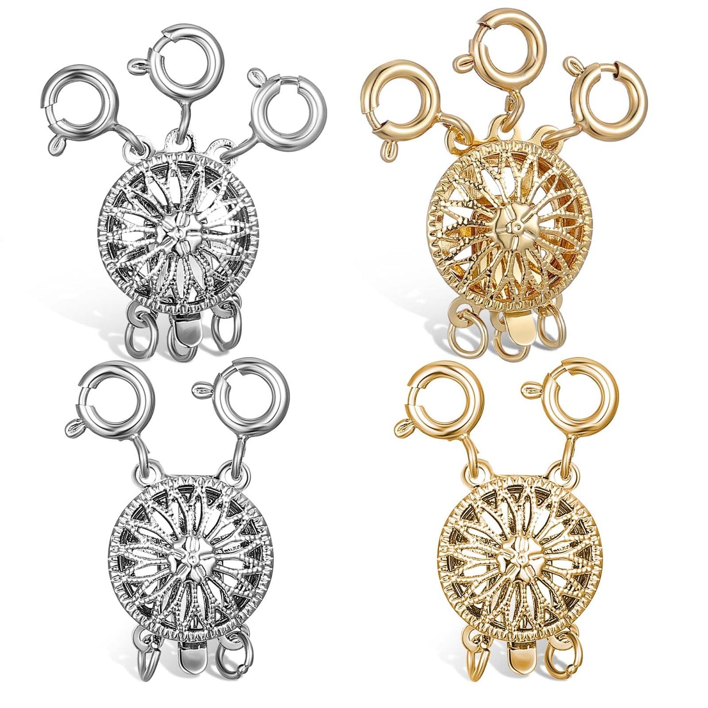Wanmu 4Pcs Multi Necklace Layering Clasps,18K Gold and Silver Necklace Separator, Multiple Charm Necklace Stacker Clasp for Women, Charm Necklace Stacker Clasp for Layered Look