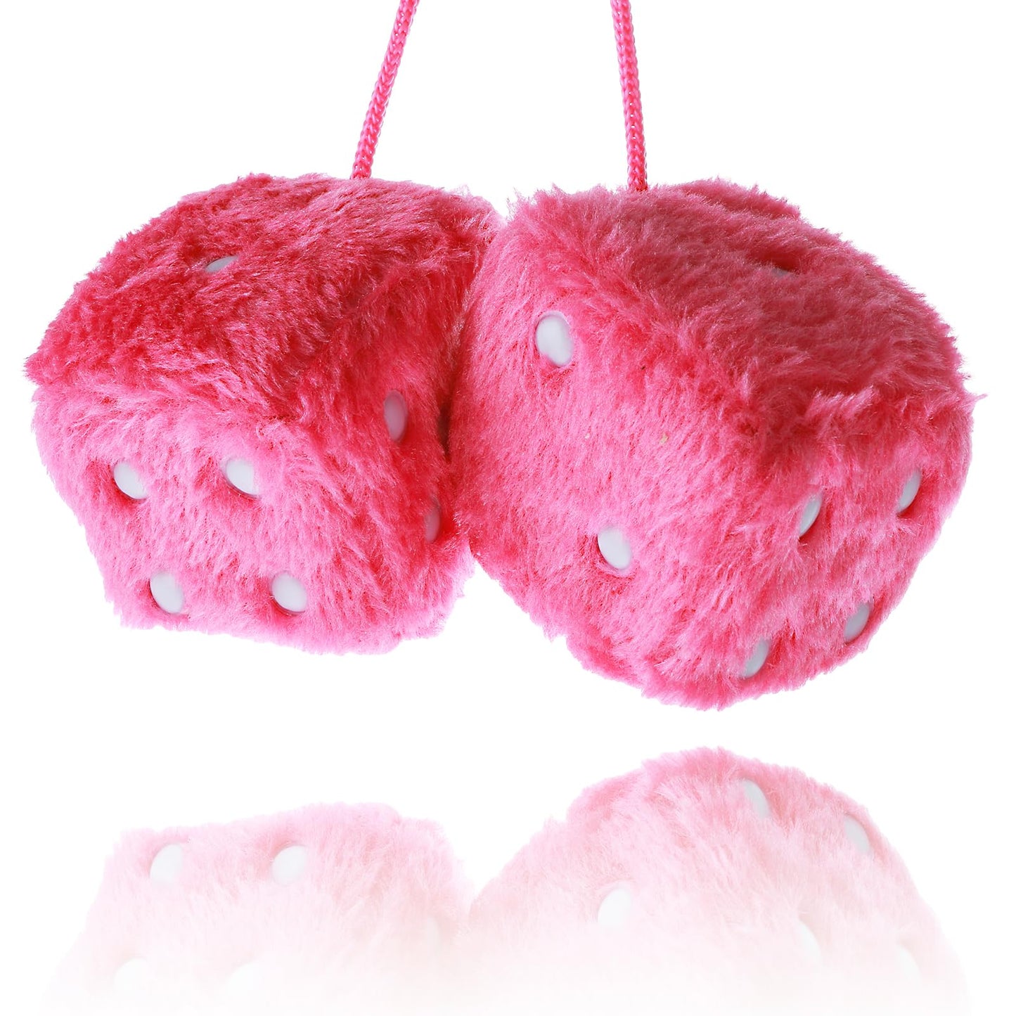 Sibba Mirror Dice, Fuzzy Plush Dice for Car Mirror, Pair 3” Pink Dice with White Dots, Retro Square Decoration Dice for Car Hanging Accessories(Pink)