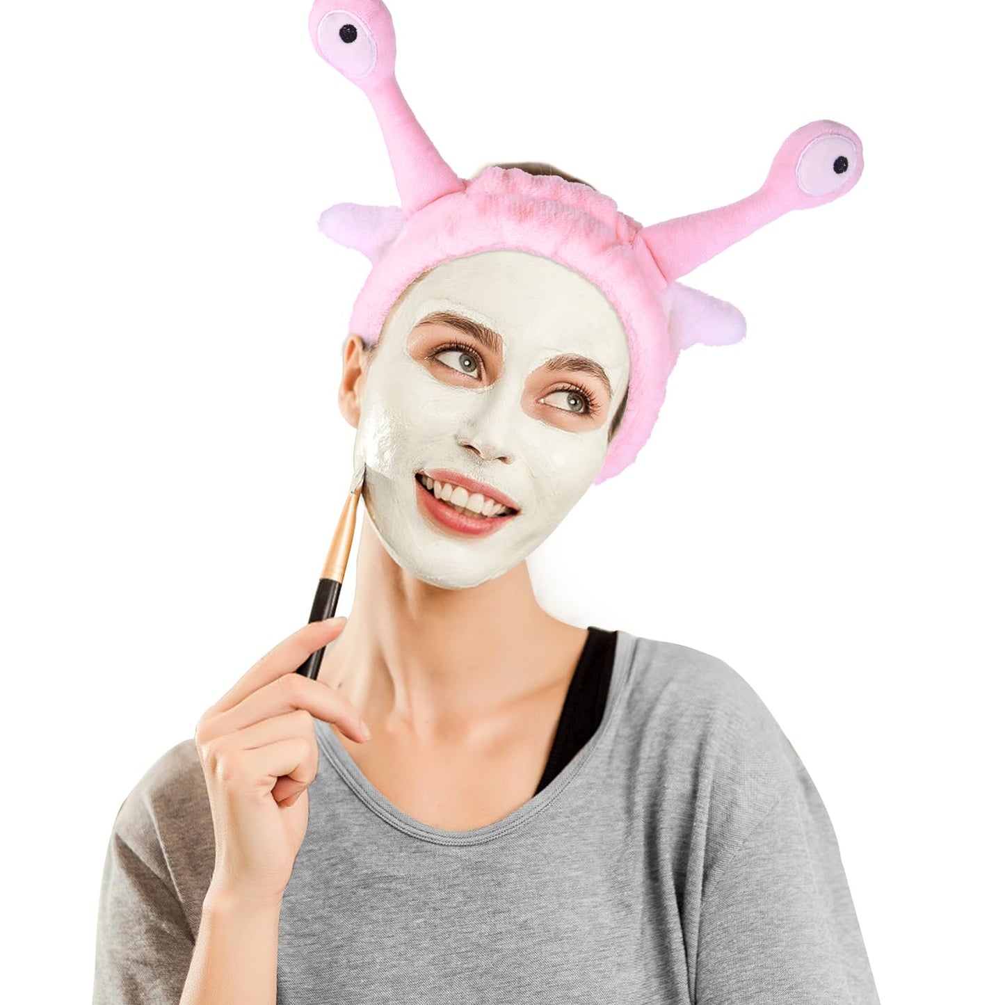Sibba Spa Headband Palm and Snail Face Wash Hair Bands Beauty Skincare Makeup Headbands Women Cartoon Cute Coral Fleece Elastic Headband Creative Hair Accessories for Washing Face Shower Sports(Pink)
