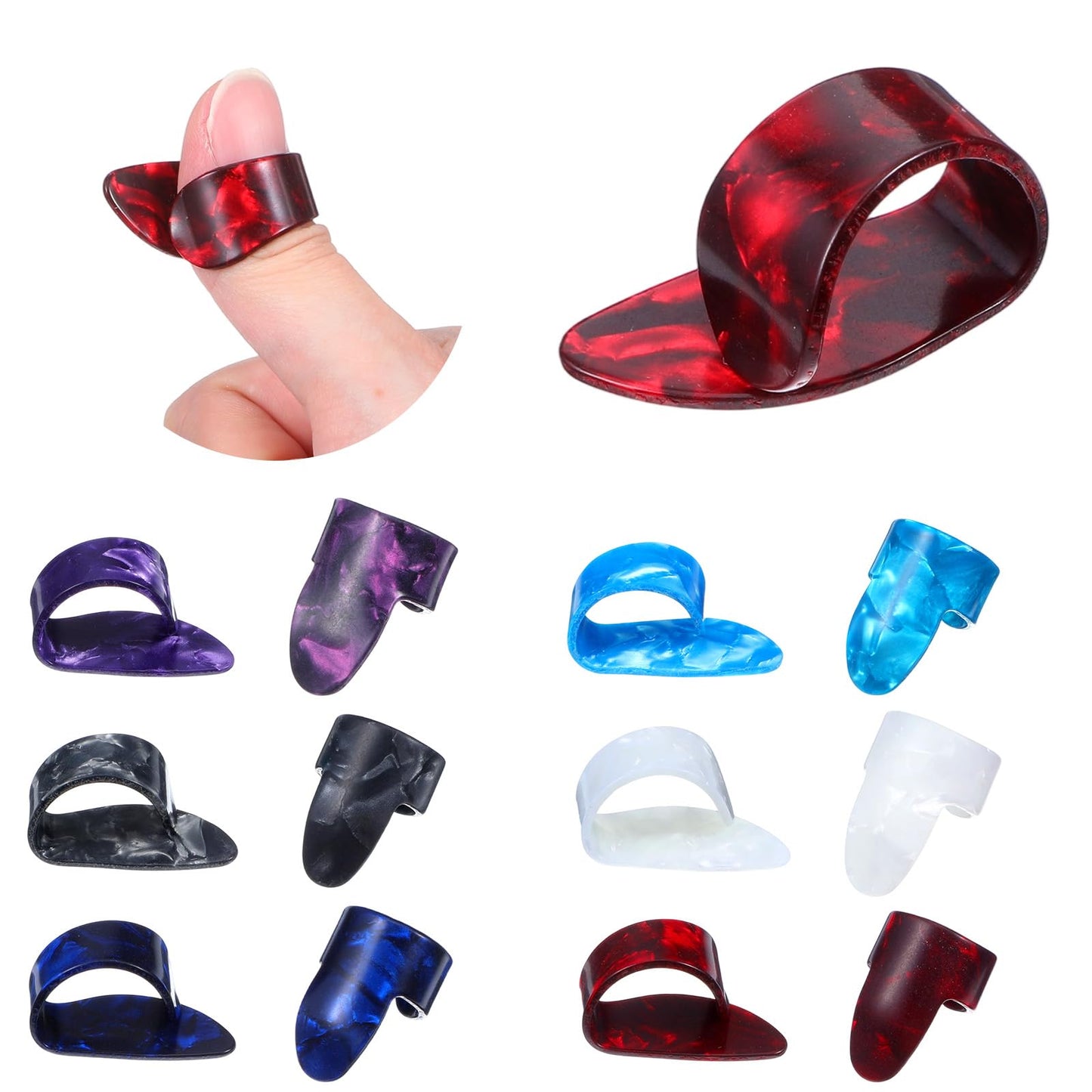 Hpmjz 12 Pcs Finger Picks Adjustable Bass Pick Thumb Picks for Acoustic Guitar Banjo Ukulele Celluloid Guitar Flat Thumbpicks (6 Colors)