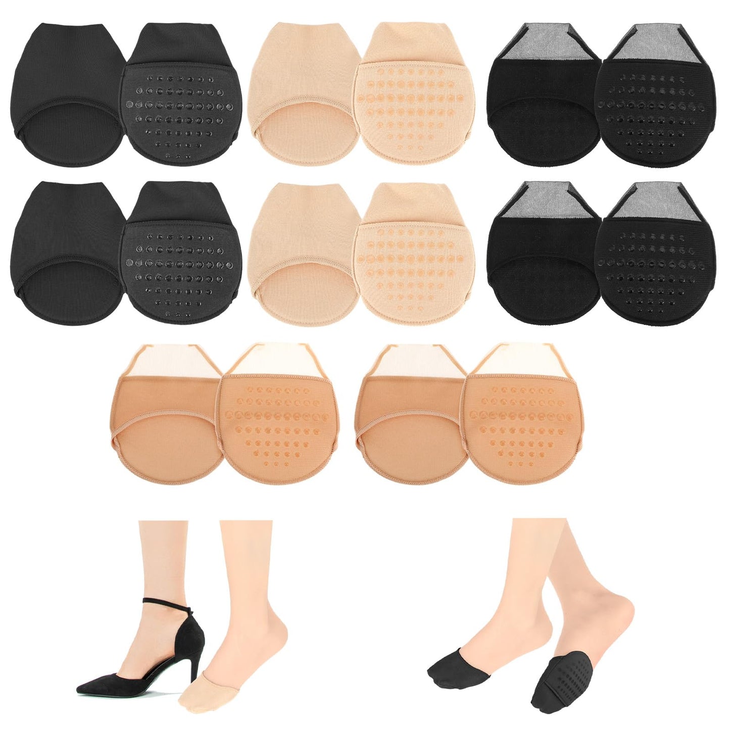 Wanmu 8 Pairs Ball of Foot Cushion Socks, Women's Toe Cover with Padding, Non-Slip Half Forefoot Sock, No Show Half Socks with Sponge Cushion