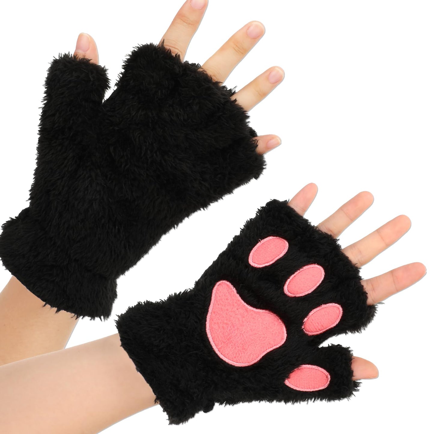 COMNICO Cat Paws Gloves Soft Hand Paw Gear Bear Furry Paw Fingerless Cat Mittens Halloween Cosplay Costume Accessories