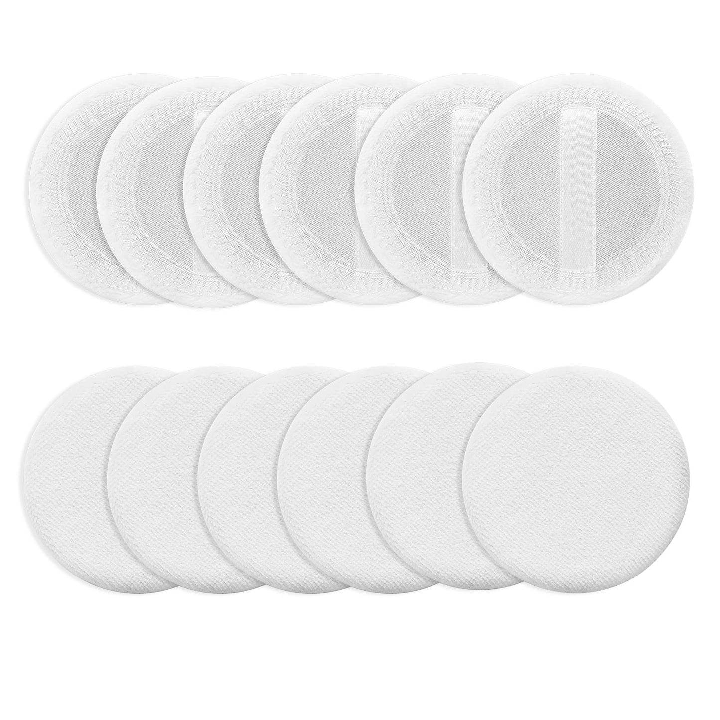 Sibba Loose Powder Puff 12 Pieces Round Velour Face Makeup Compact Body Container Setting Pressed Blending Foundation Cream Make Up Ribbon Strap Sponge Cushion Halloween Cosmetic Applicator (White)