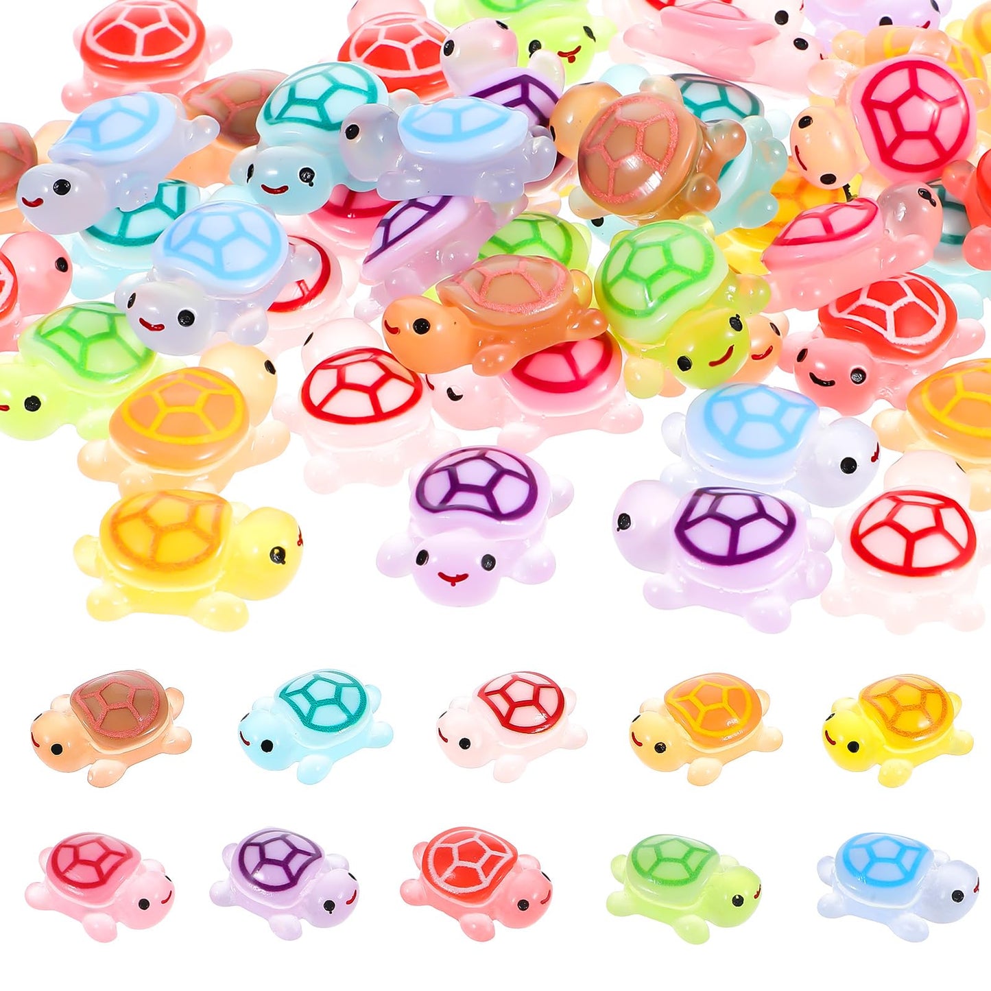 50 pcs Luminous Mini Resin Turtles, Cute Bulk Tiny Sea Turtle Figurines Glow in The Dark, Safe Non Fading Resin Miniature Animal Figures for Ocean Theme Decor Nail Art Garden Micro DIY Hidden Game