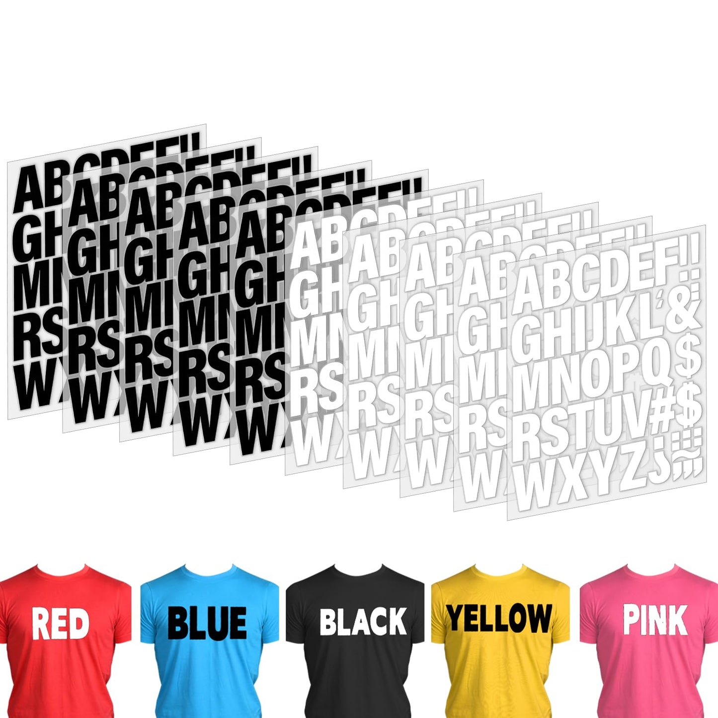 10 Sheets 440 Pieces Iron on Letters and Numbers for Clothing, 2 Inch Iron on Vinyl Letters, Heat Transfer Letters A-Z, 0-9 Iron on Numbers Alphabet Sticker for Fabric Clothing T-Shirt DIY Craft