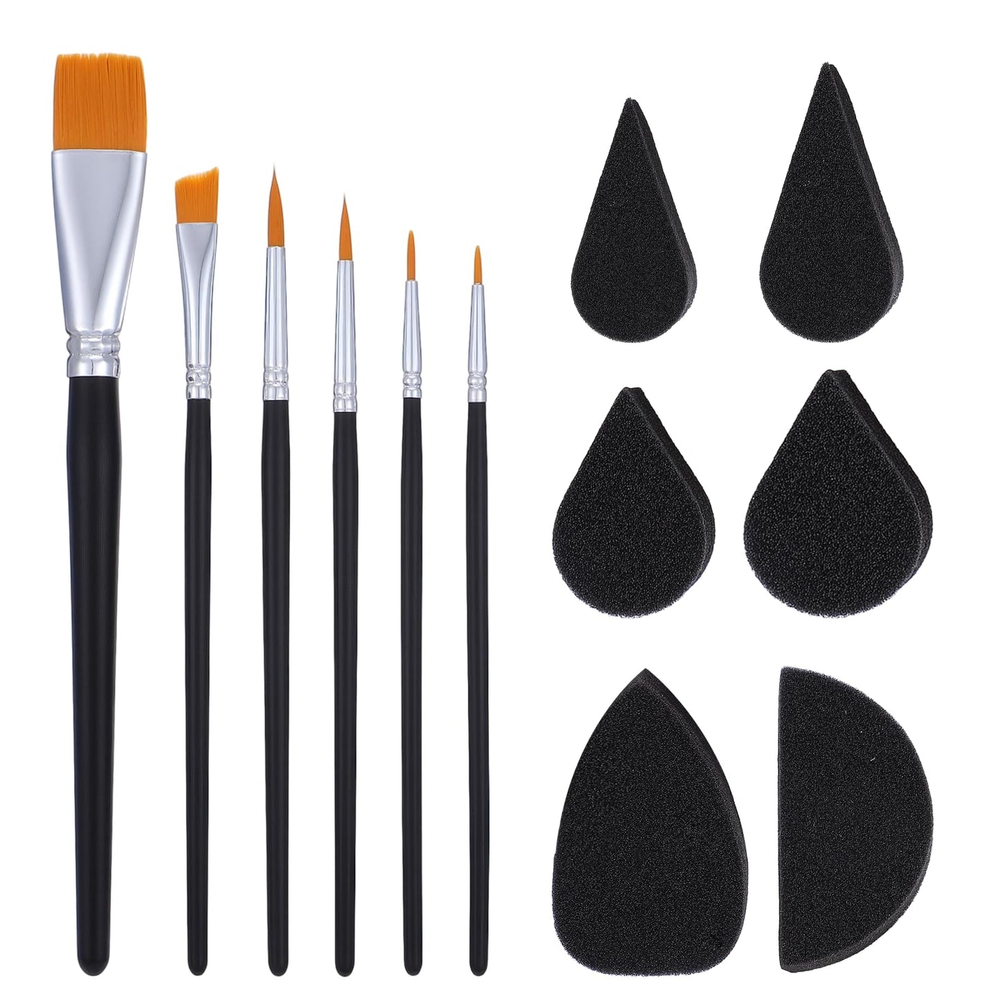 ElevateTech Face Paint Brush Set, 12 Pcs Face Paint Brushes and Sponges Set for Body Faces Painting Artist Brushes for Acrylic Watercolor Oil Gouache Painting Halloween Christmas Cosplay Party Makeup
