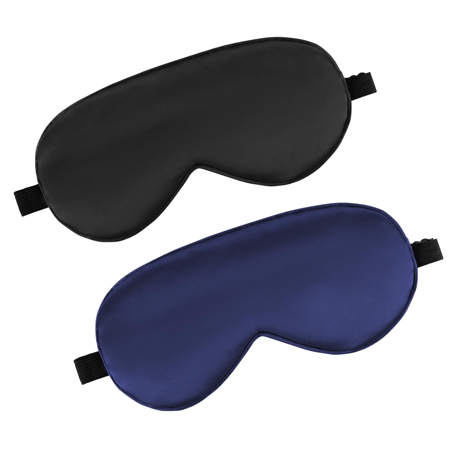 Pack of 2 Silk Sleeping Mask, Eye Mask with Adjustable Elastic Band, Light Blocking Night Mask, Skin-Friendly, Side Sleeper, Sleeping Mask for Travel, Men, Women, Children (Black & Navy Blue)