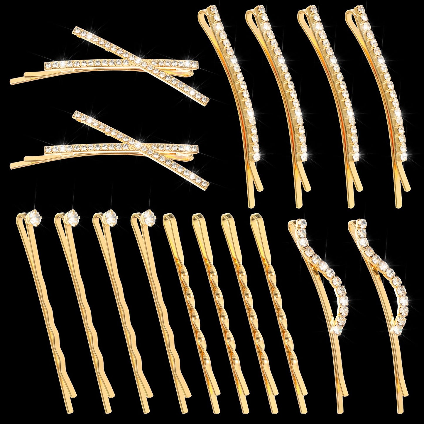 16 Pieces Rhinestone Bobby Pins Mini Decorative Hair Clip Metal Shiny Barrettes X I Shaped Gold Hair Accessories Fancy Delicate hair Charms for Women Weddings Party Ladies Bridal Shower Christmas
