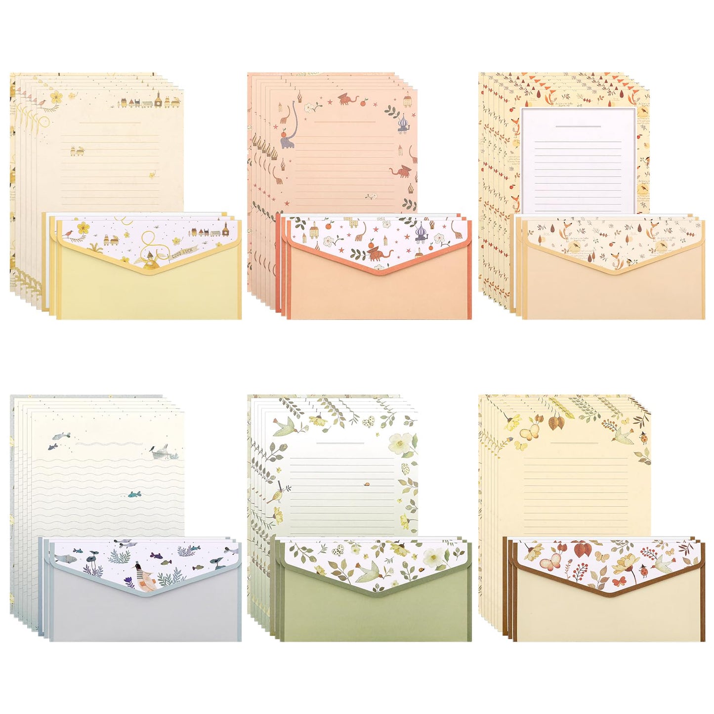 Dimeho 54PCS Stationary Paper and Envelopes Set Cute Floral Writing Paper Colorful Lined Paper Envelopes 6 Different Style Double Sided Invites Letter Set