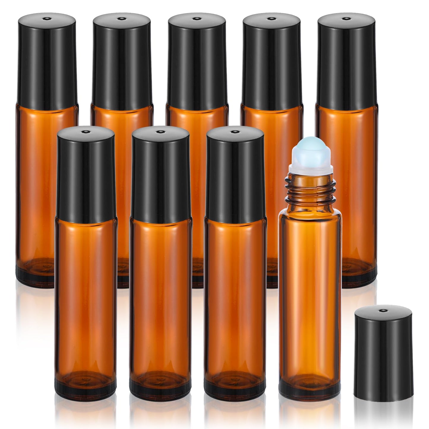 Wanmu 10ml Essential oil Roller Bottles, 9 Pcs Glass Amber Perfume Bottles Empty with Extra Glass Balls, Roller Bottle for Essential Oils, Rollers Ball Applicator