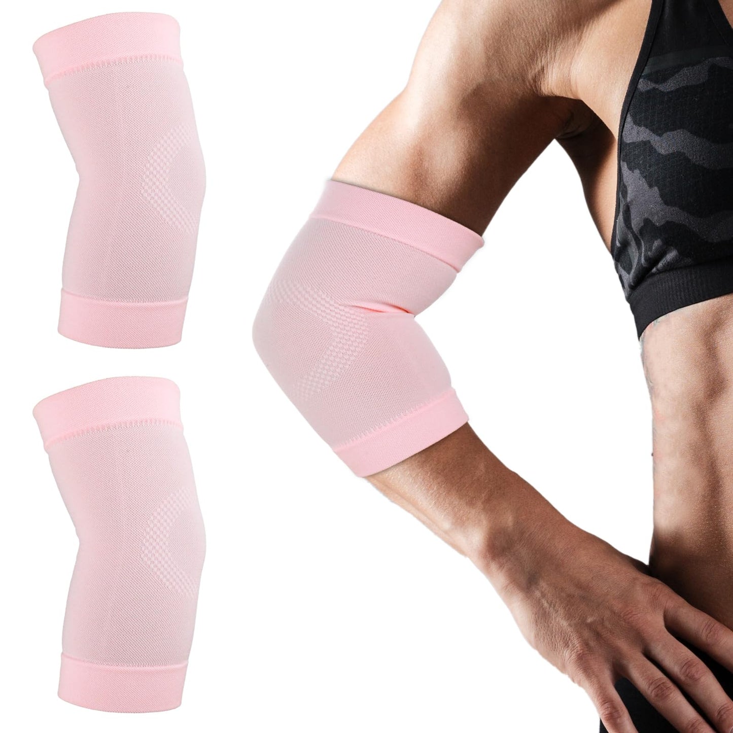 COMNICO Elbow Brace Compression Sleeve Nylon Tennis Golfers Elbow Joint Support Sports Protection Arm Support Sleeves Pain Relief Pads for Women Men (Pink)
