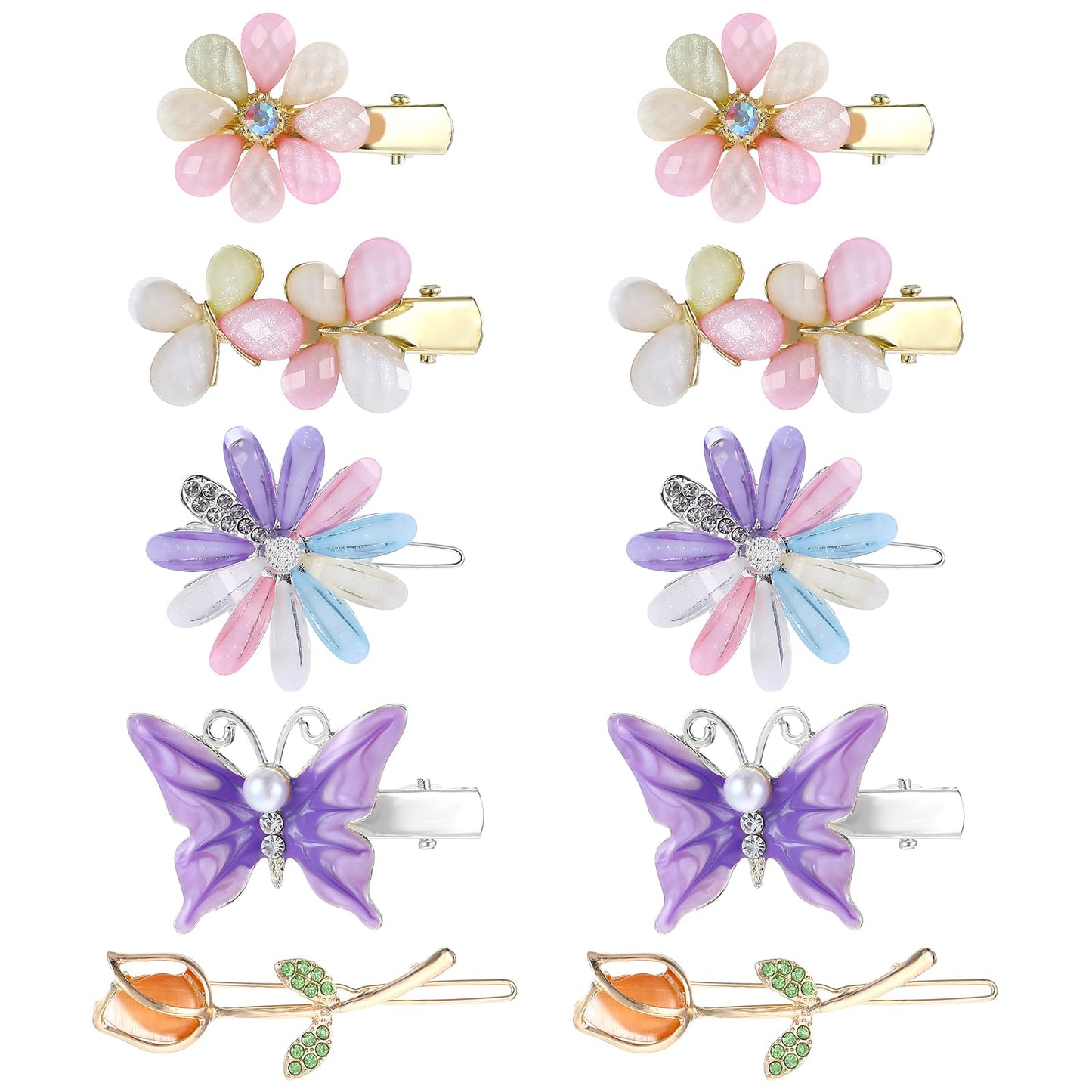 10 Pcs Butterfly Flower Hair Clip Metal Hair Barrettes Pearl Resin Bobby Pin Cute Hair Styling Pins Sparkly Hold Hair Jaw Clips Minimalist Headwear Styling Tools for Women Girls Wedding Accessories
