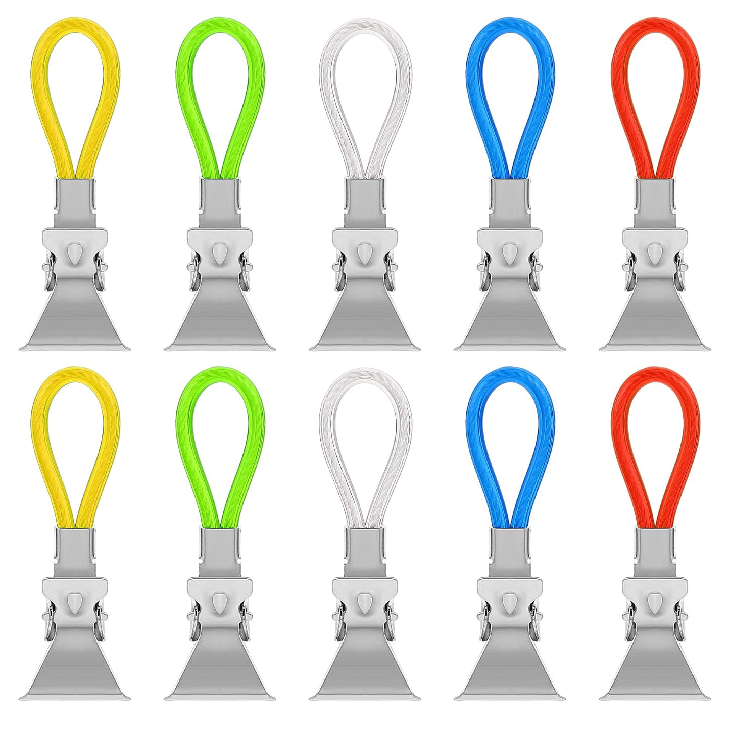 COMNICO Tea Towel Clips, 10Pcs Multicolour Kitchen Towel Hanging Clip Metal Storage Clips with Hanging Loop Multipurpose Cloth Hook Clip Hangers for Bedroom Bathroom Kitchen Cupboard