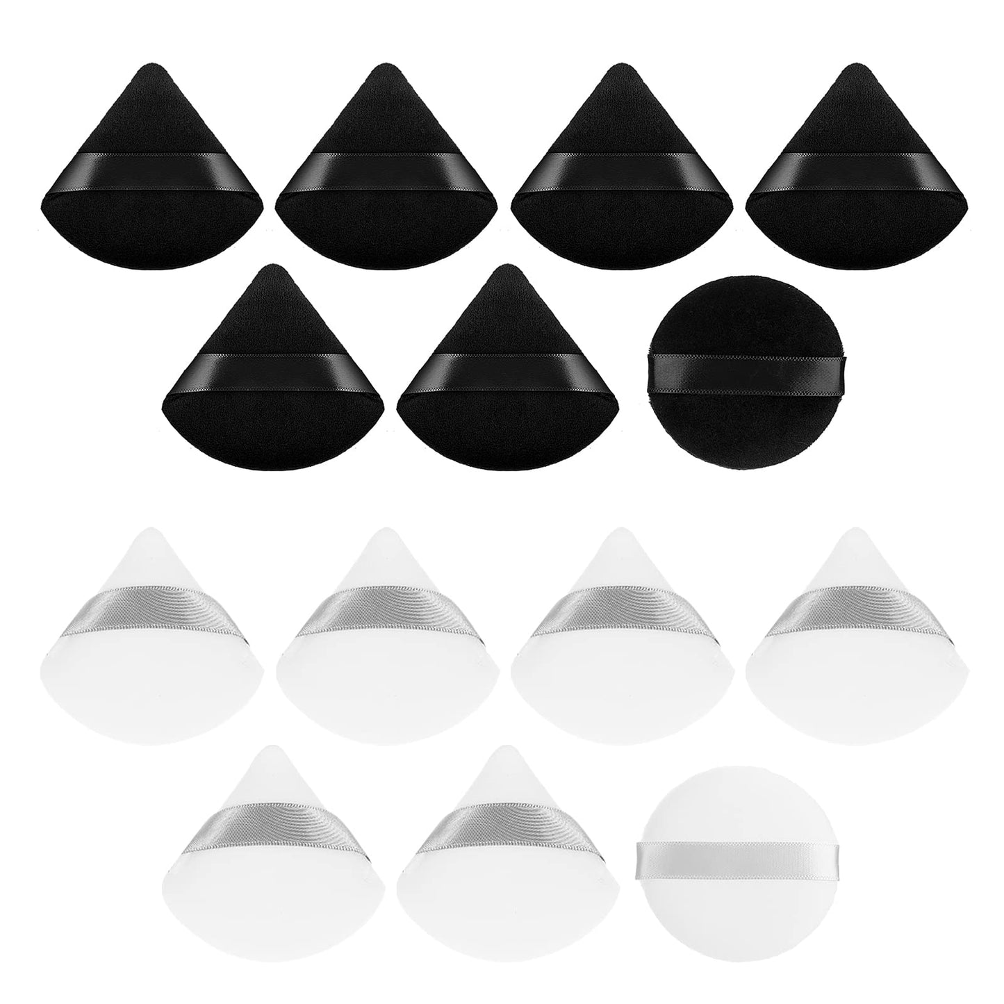 Sibba 14 Pieces Loose Powder Puff Dual Sided Body Portable Pocket Pads Makeup Triangle Round Black White Velour Beauty Blender Tools Setting Face Contouring Cosmetic Accessory