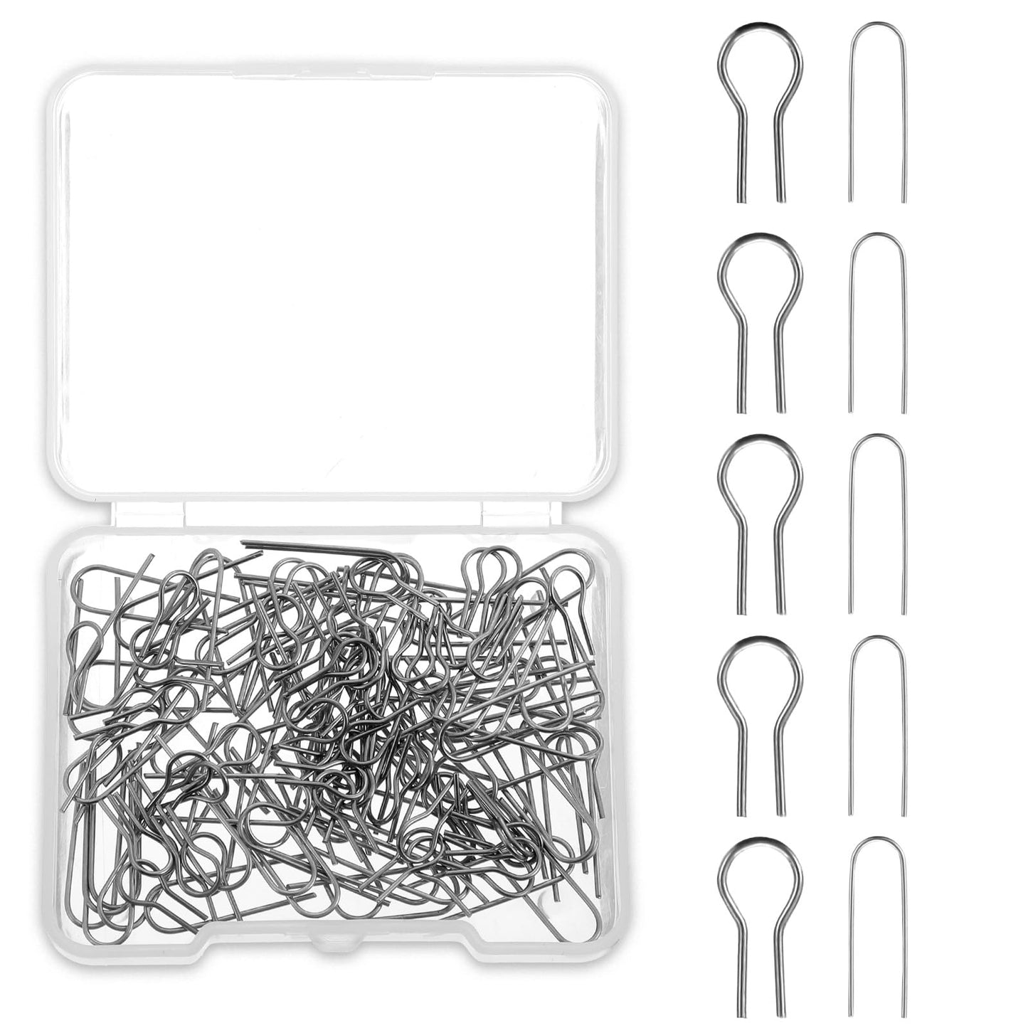 COMNICO High Temperature Nichrome Wire Jump Rings, 120Pcs R Shaped Hanging Burning Needle U Hanger Hooks with Plastic Storage Box for Pendant Ceramic Ornaments Fusing in Glass Hobbyists DIY Pendant