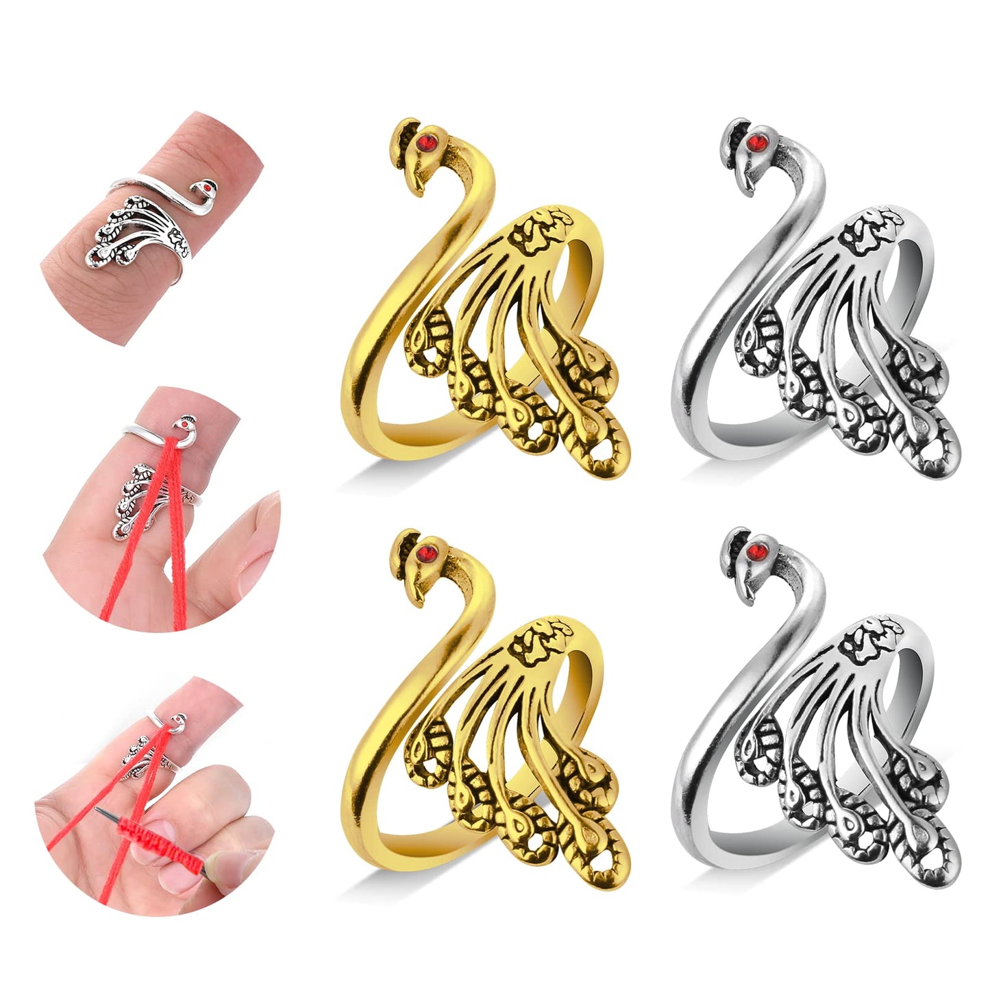 Sibba Crochet Ring Open Finger Yarn Guide Tension Crocheting 4 PCS Adjustable Knitting Loop Tools Hand Blocking Holders Stainless Steel Thimbles Boards Dispenser Clips Portable Knit Braided Crafts