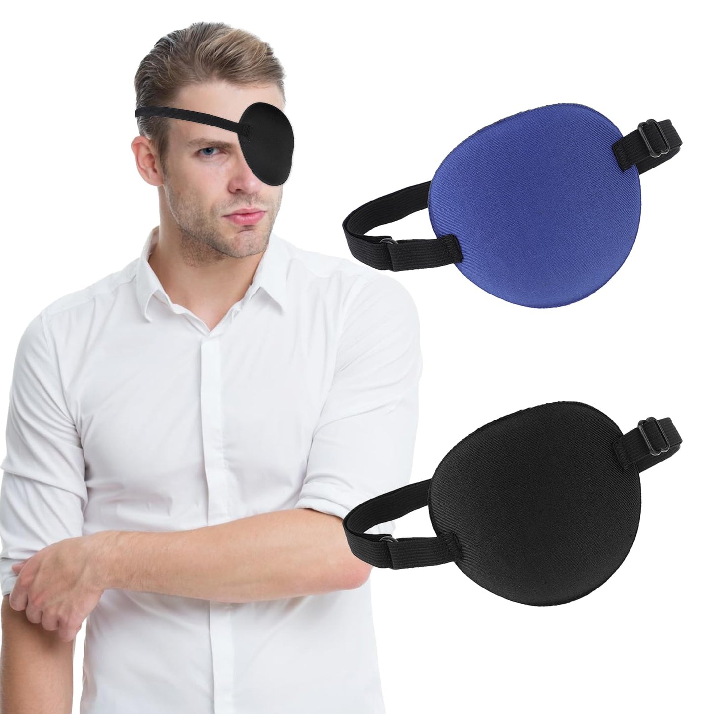 2Pcs 3D Adjustable Eyepatch Soft Right or Left Eye Patches Reusable Single Eye Cover Medical Eye Cover Black Pirate blackout Mask for Amblyopia Strabismus Lazy Eye Adults Cosplay Theme Costume