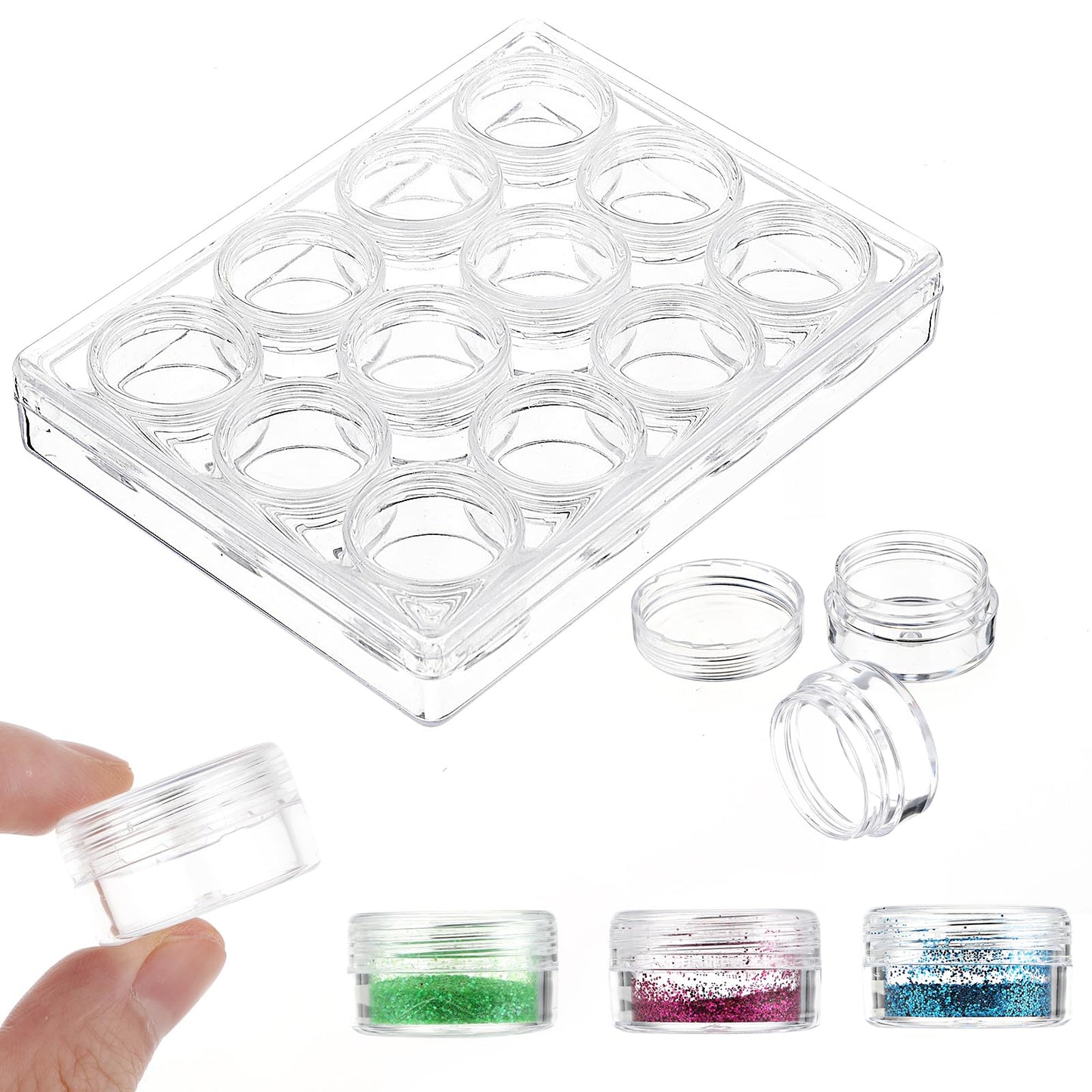 Sibba 12 Grids Diamond Painting Storage Containers, Embroidery Diamond Storage Box, Beads Organizer Case with Lid Clear for DIY Jewelry Nail Art Accessories