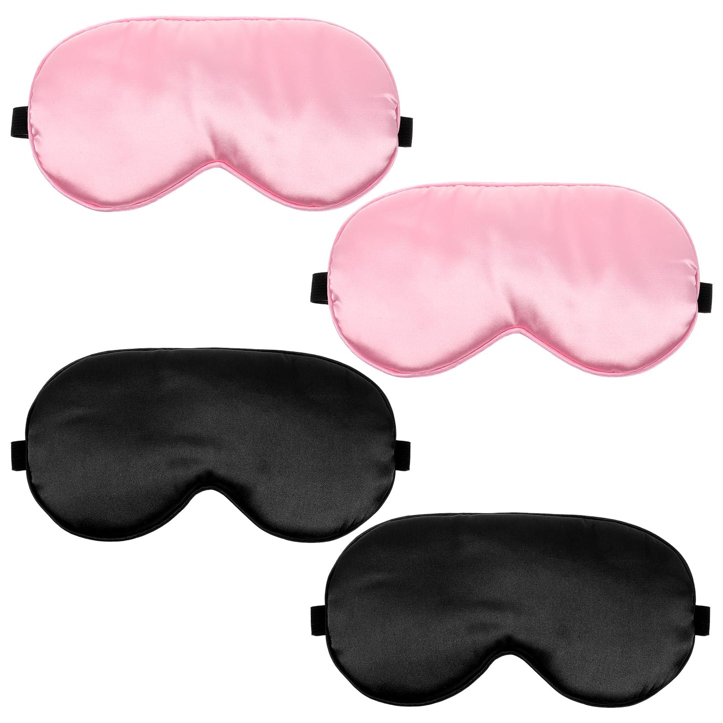 Pack of 4 Sleep Eye Mask for Men and Women, Silk Sleep Mask, Adjustable Eye Mask with Elastic Band, Light Blocking, Sleep Eye Mask for Yoga, Travel (Black, Dark Pink)