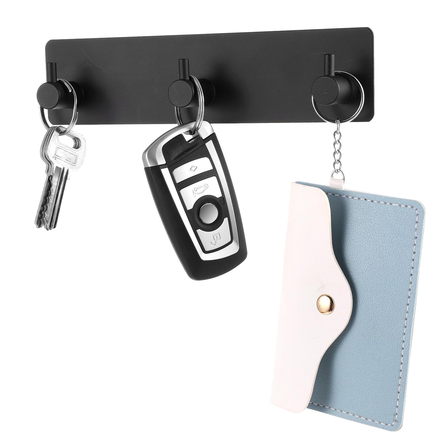 Sibba Key Holder Wall Mount Matte Black Self Sticky Hanger Grips Hooks Bag Rack Chains Hanging Clips Shower Towel Hat Pegging Home Storage Hooks for Entryway Hallway Doorway Kitchen Bath