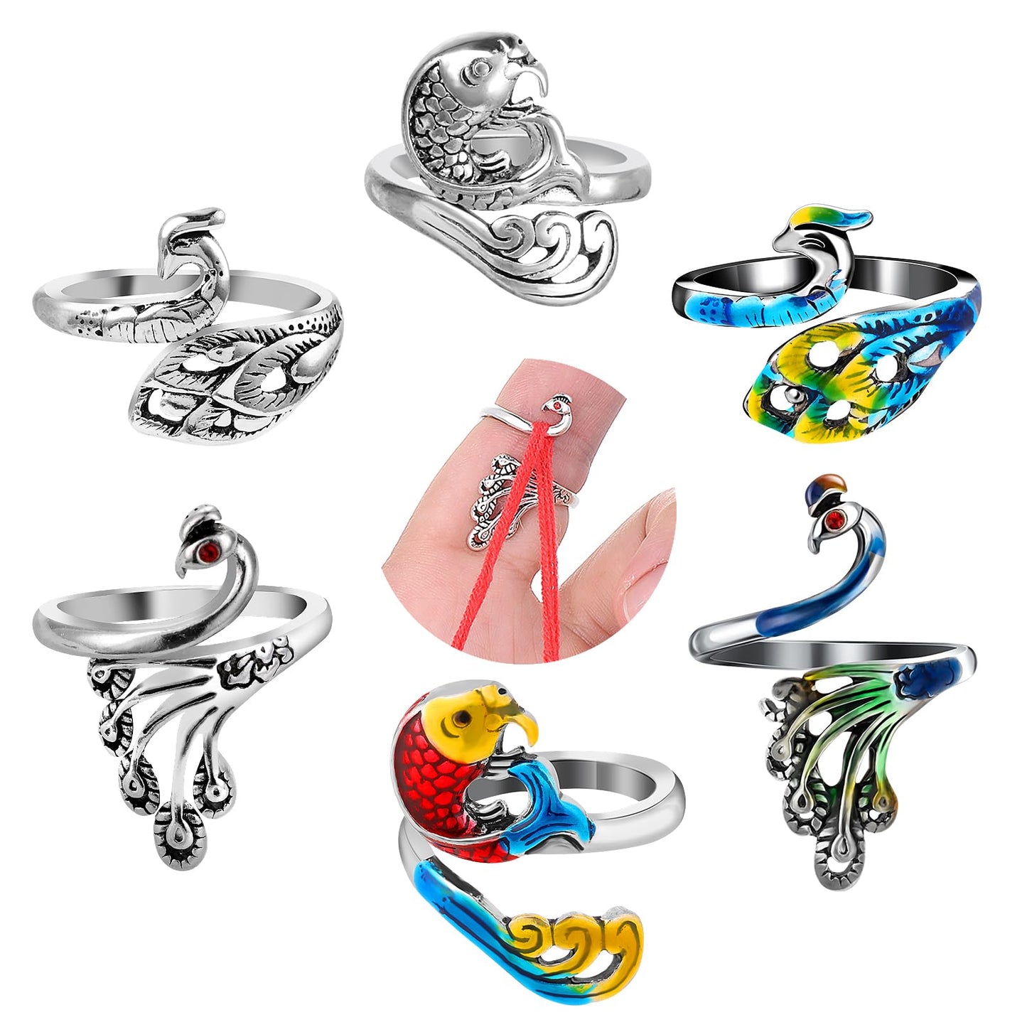 6PCS Crochet Ring for Finger Adjustable Knitting Loop Crochet Ring Braided Knitting Metal Woven Open Ring Yarn Guide Knitting Tension Rings Finger Holder Accessories for Women Crafts Hand Weaving