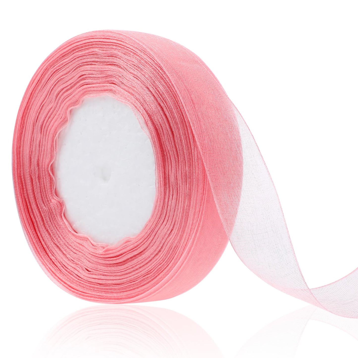 COMNICO Gift Ribbon 50 Yds x 0.78" Handmade Fringe Chiffon Silk Ribbon Pink Fabric Ribbons Roll Sheer Organza Mesh Ribbon for Gift Wrapping Wedding Invitations Bridal Bouquets DIY Crafts Bows Party