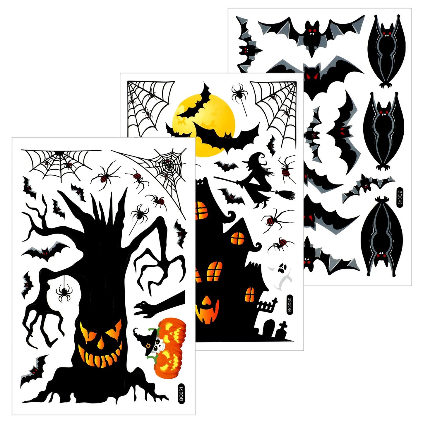 Sibba Halloween Window Clings Decor, Static Halloween Party Supplies Window Stickers, Bat, Haunted hous & Spooky Tree Decals for School, Home, Office Halloween Party