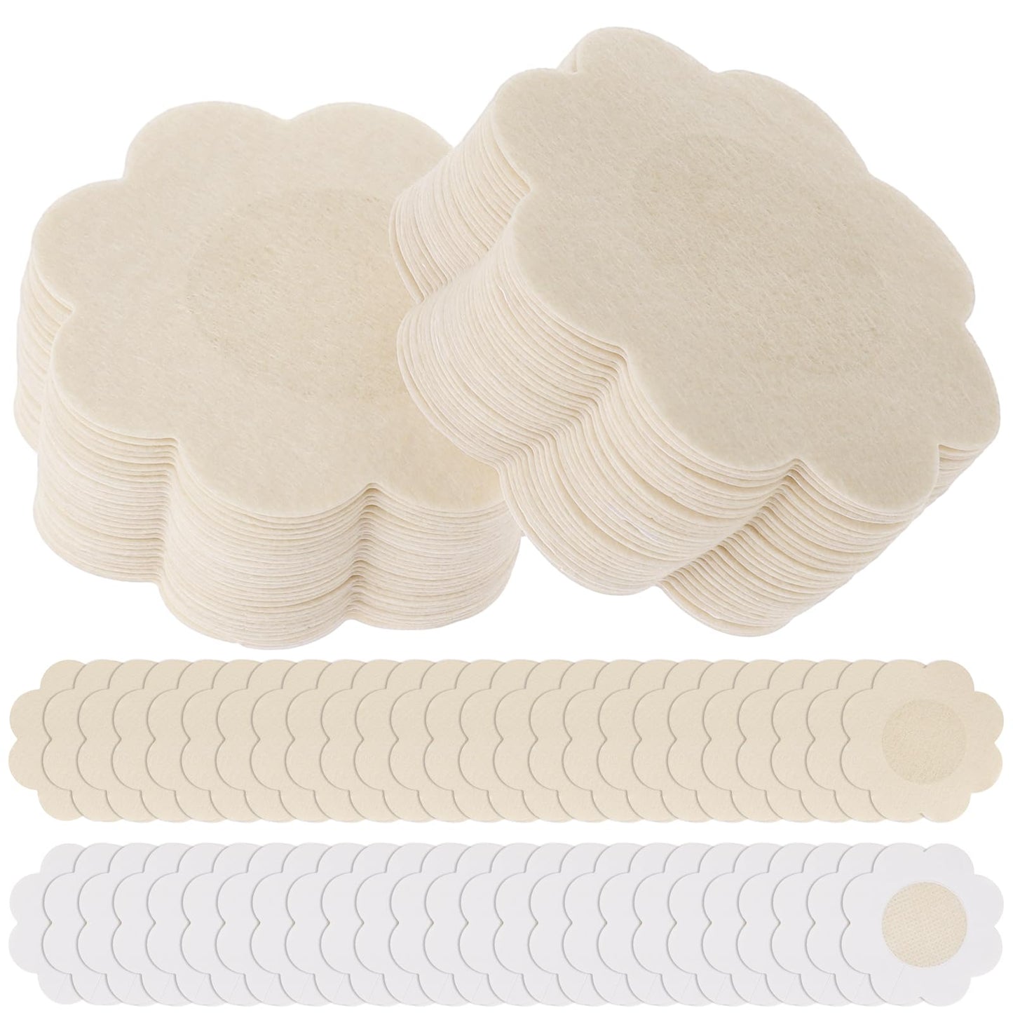 COMNICO 60 Pieces Nipple Covers Disposable Self-Adhesive No Show Breast Pasties Coverings Natural Invisible Nipple Stickers Plum Shaped Sticky Bra Pad for Women (Petals,Beige)