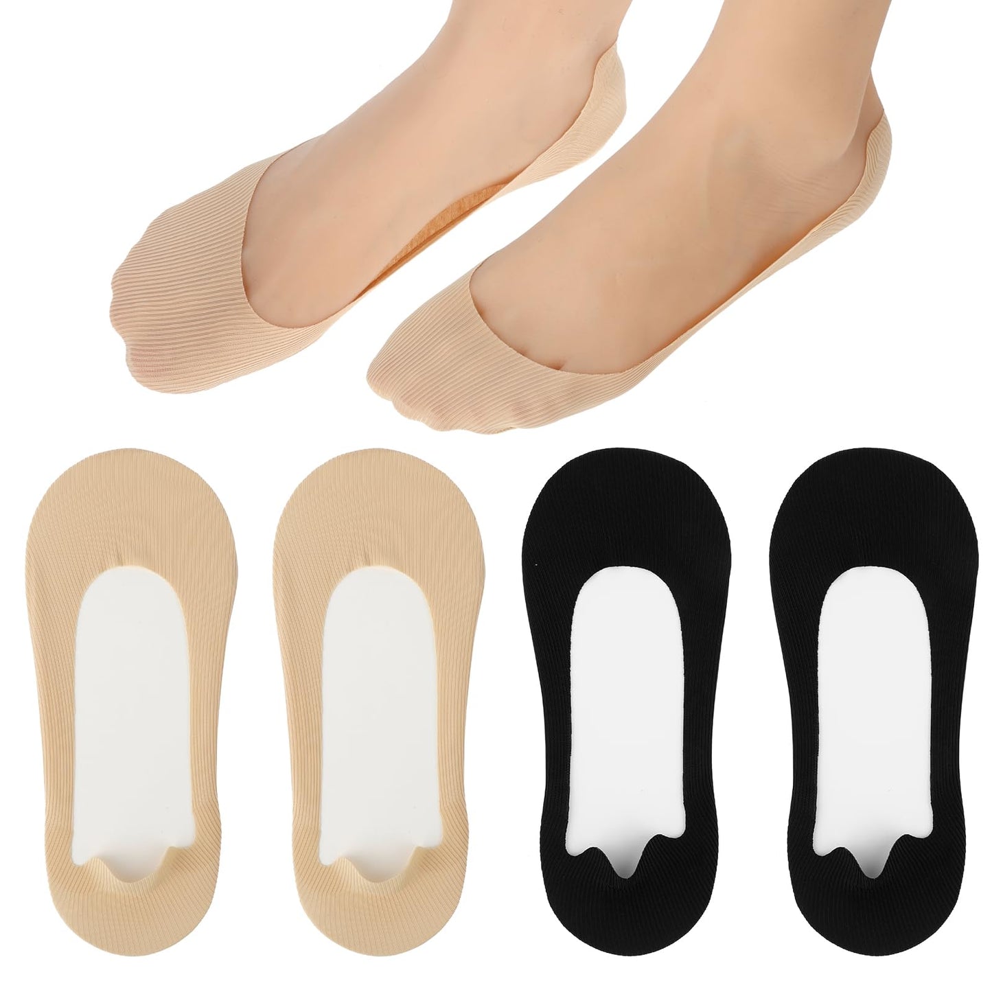 Dimeho 4 Pairs No Show Socks Womens Casual Ultra Low Cut Liner Socks Non Slip Hidden Invisible for Flats Boat Summer(black/skincolor)