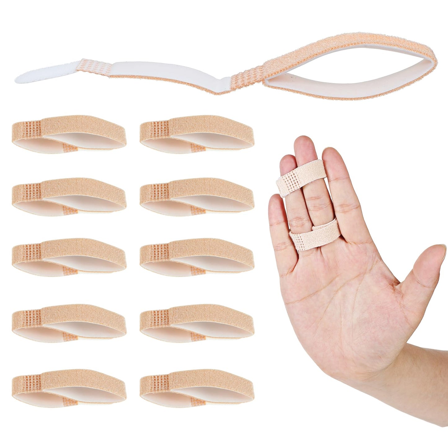 Wanmu Buddy Tape Finger Straps, 10 Pcs Finger Buddy Wraps With Padded, Hook and Loop Fingers Tapes Pinky Fingers Splint for Injured, Jammed, Swollen Finger-Support, Washable and Reusable (Nude)