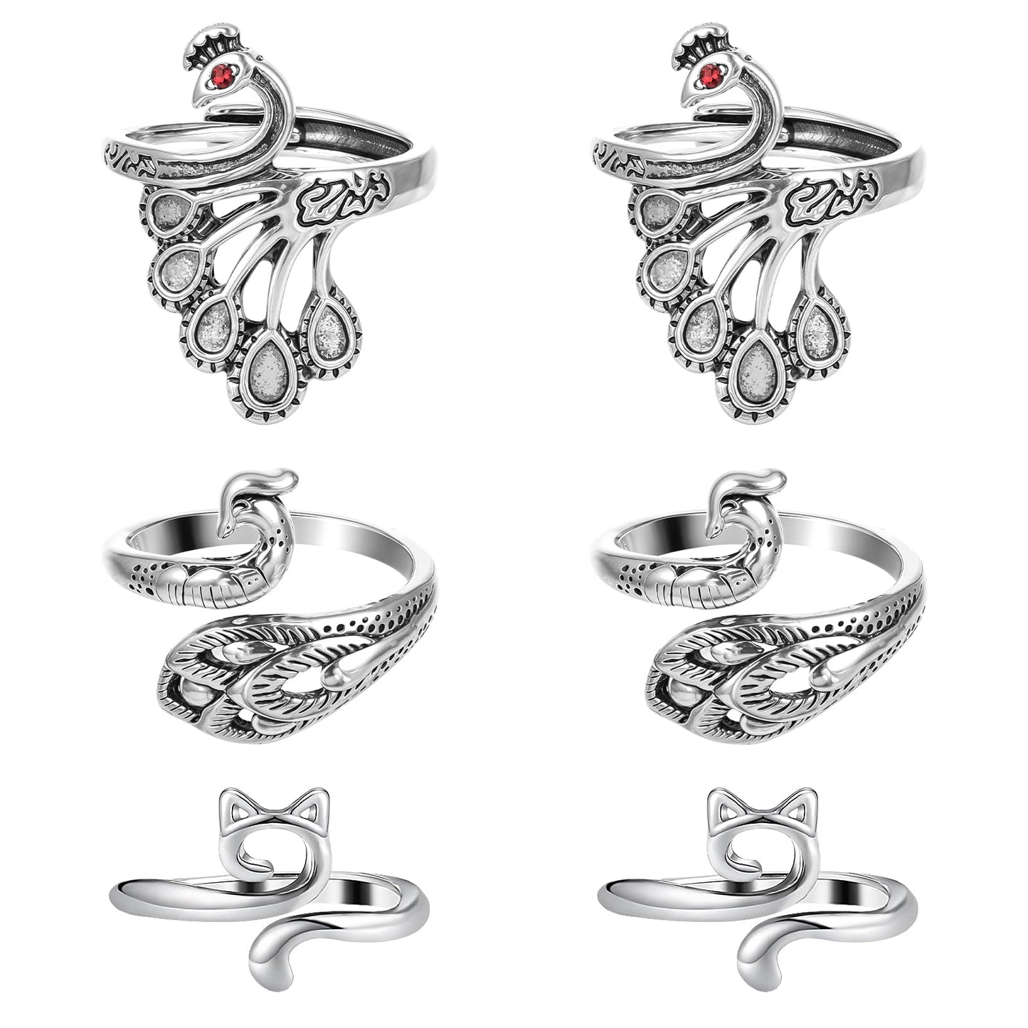 6pc Adjustable Crochet Yarn Tension Rings Knitting Crochet Loop Ring for Finger Metal Open Yarn Guide Crochet Ring Faster Knitting Cat Thimbles for Women Mother Grandma Crochet Gifts