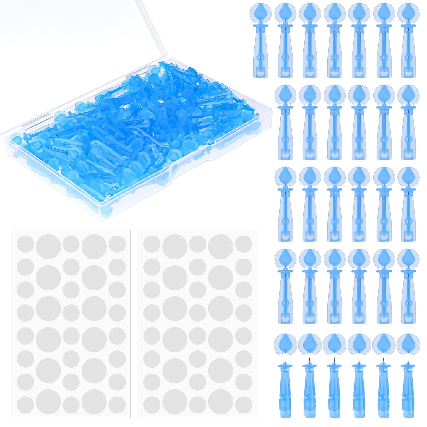 50 Pcs Disposable Acne Pimple Popper Needle and 72 Dots Acne Pimple Stickers, Blackhead Whitehead Blemish Remover Tools Comedone Closed Mouth Clear Kit for Salon Home Use Clear Skin