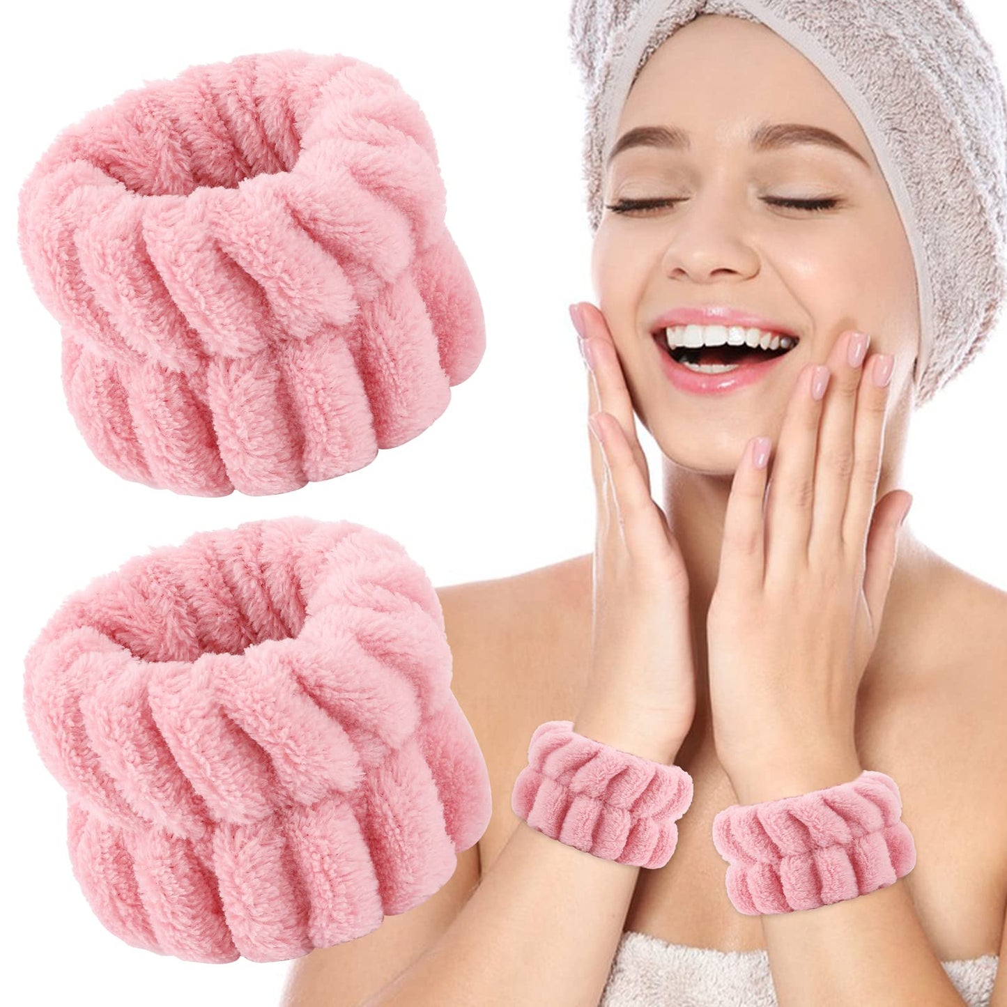 Sibba Women's Wristbands for Washing Face, Absorbent Wrist Towels Wrist Sweatband for Girls Prevent Water from Spilling Down Your Arms(Pink)