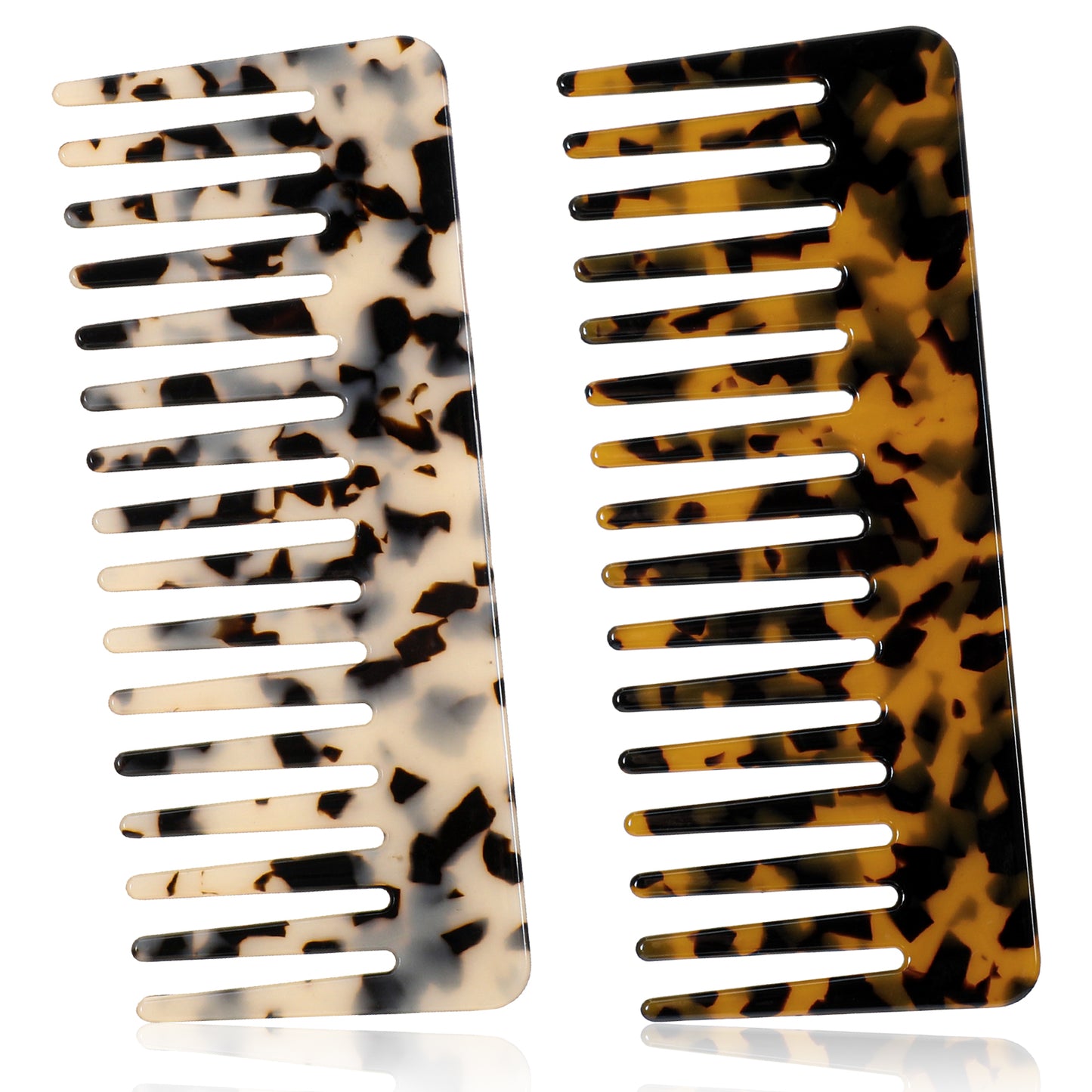 Wanmu 2 Pack Hair Detangling Comb, Cellulose Detangler Wide Tooth Comb, Large No Handle Styling Shampoo Combs for Women Thick Curly Wavy Wet and Dry Hair - Tortoise Shell, Ivory, 5.9 Inches