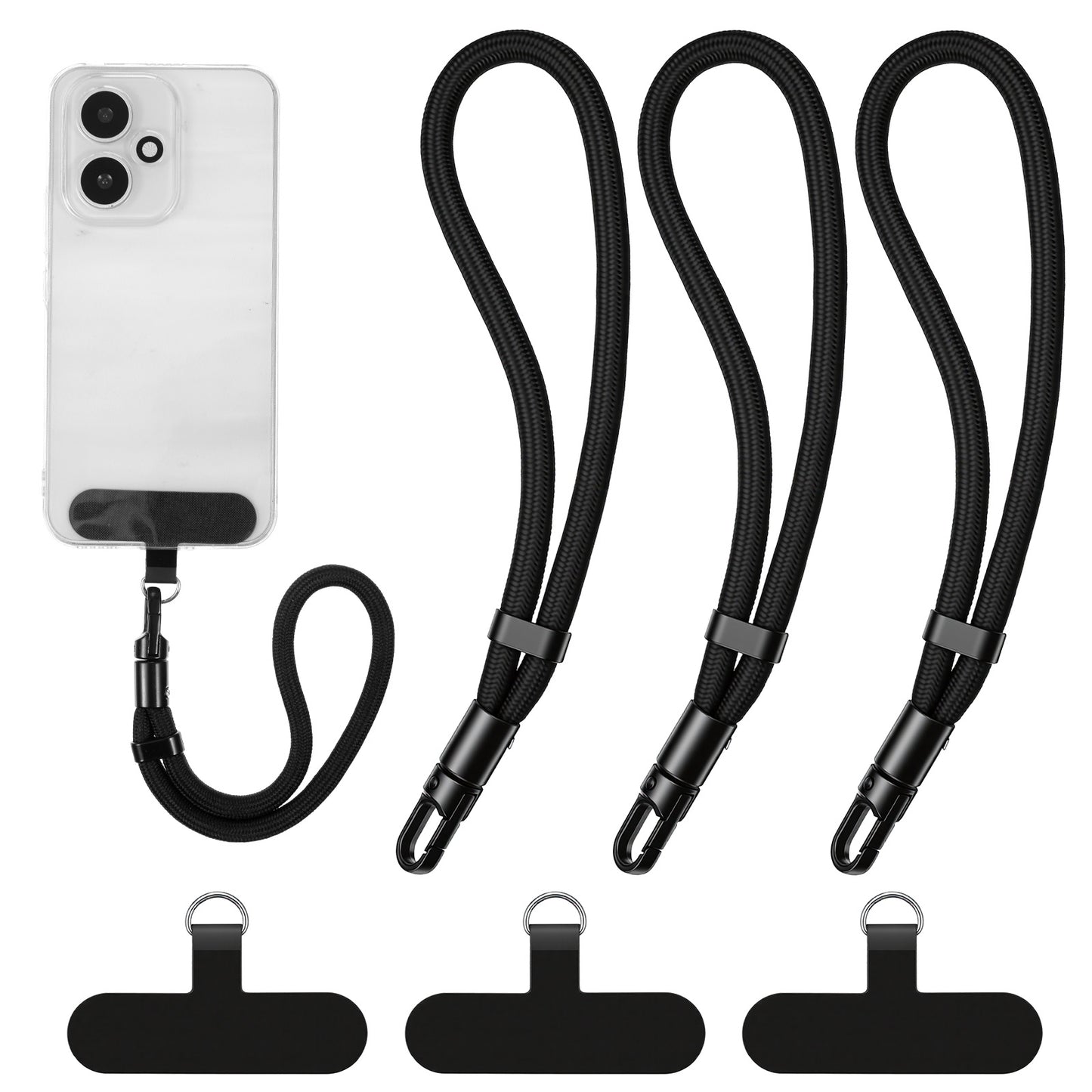 QFGasre Hand Phone Wrist Strap Lanyard, 3 Pcs Adjustable Cell Phone Lanyard Strap with 3 Tether Tabs Universal Anti Theft Cellphone Straps for All Smartphones Cellphone Case Keys Women Men, Black