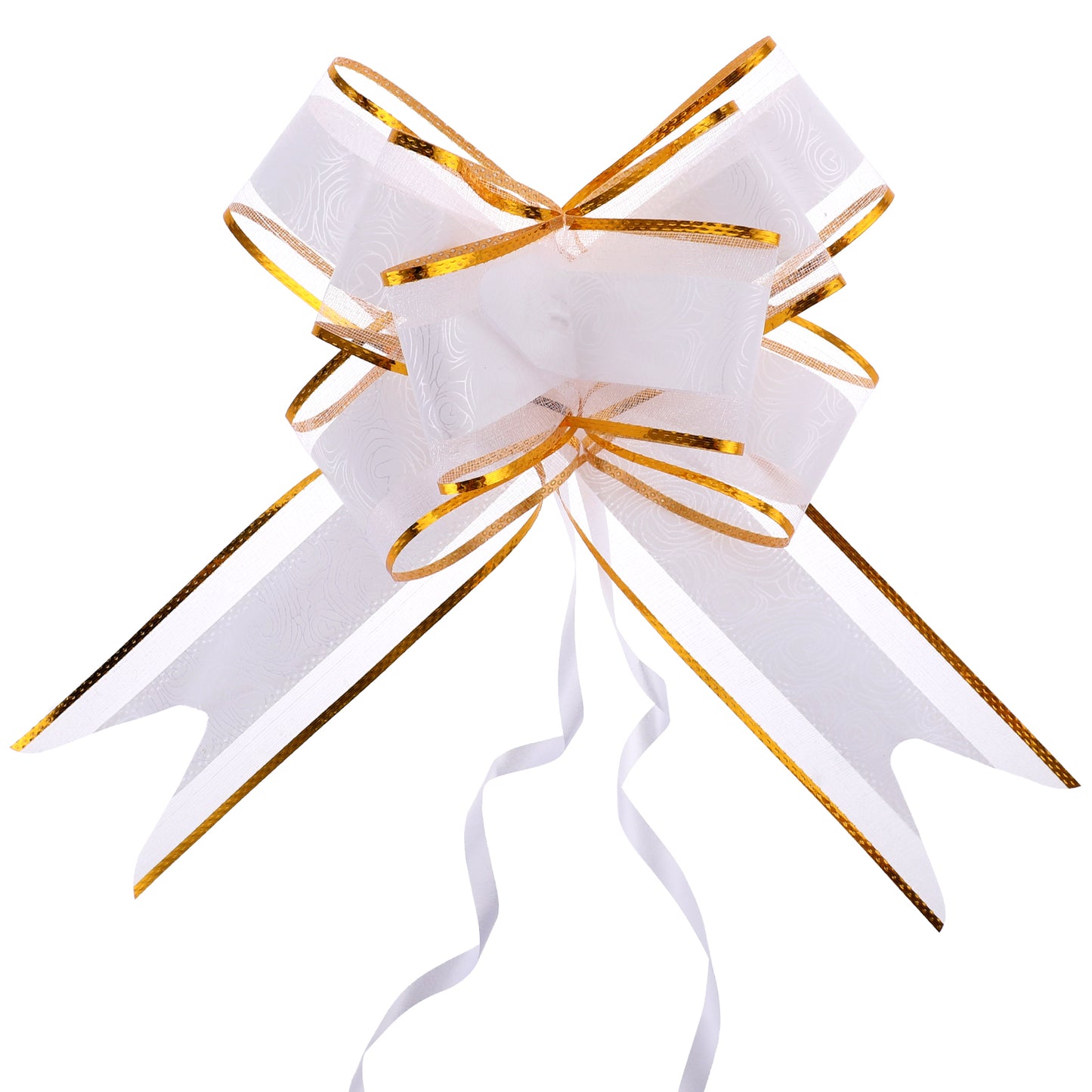 COMNICO Pull Bows, 20 Pcs Gift Bow Wedding Ribbon Bows White Pull Bows with Golden Line for Gift Wrapping Christmas Wedding Valentine's Day Basket Decoration