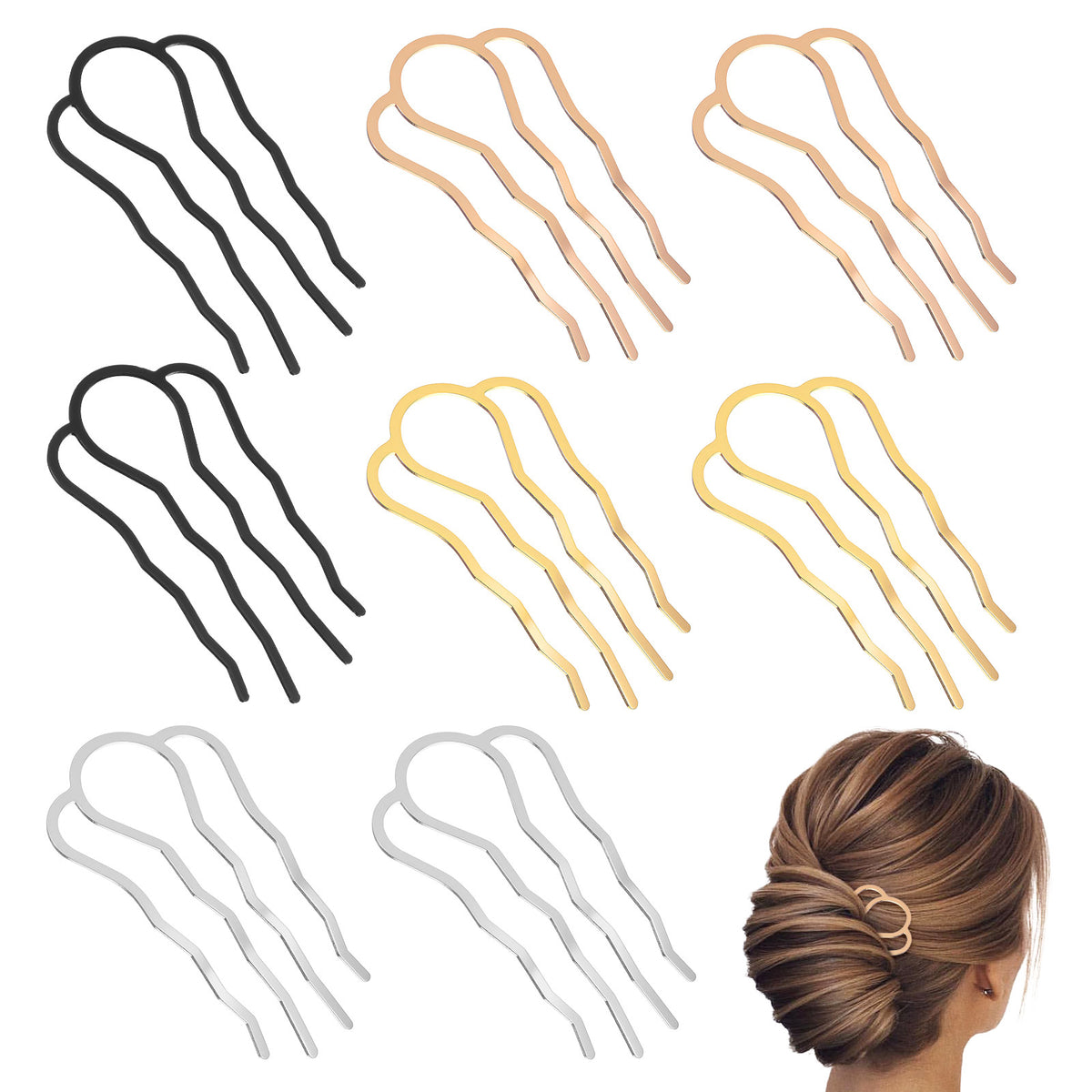 WLLHYF 8 Pcs Hair Side Combs Metal Hairs Fork Clip French Twist Hair Pin