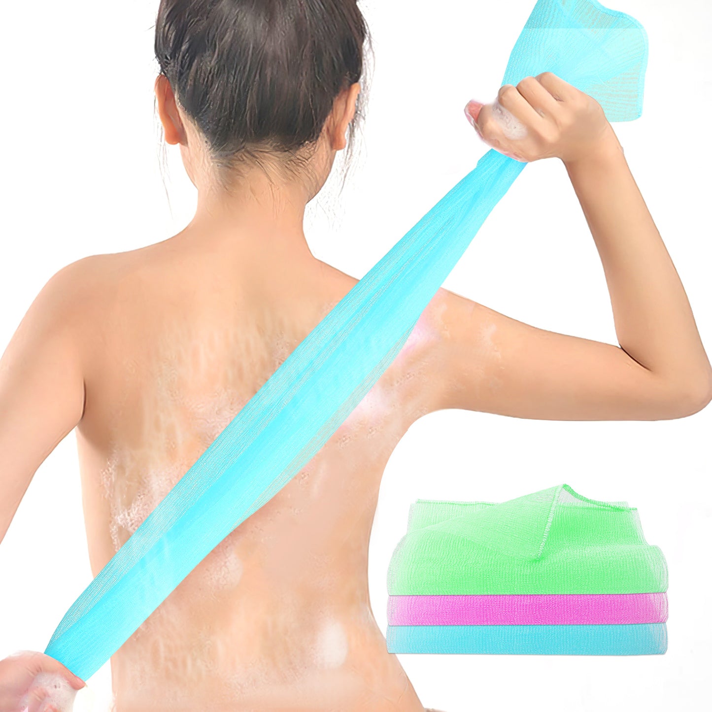 3 Pieces Exfoliating Washcloth Japanese Body Back Scrubber Korean Exfoliating Luffah Towel Beauty Shower Loofah Luffa Sponge Cleaner Scrub Wash Cloth for Men Women Dead Skin Remove (Blue+Pink+Green)