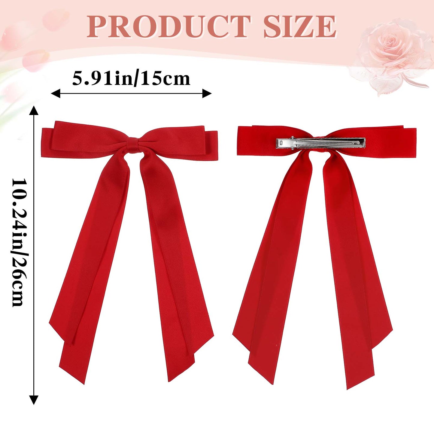 3PCS Silky Satin Hair Bows Hair Clip Bowknot Hair Ribbon Long Tail Tassel Ponytail Holder French Hair Barrettes Big Bows Hairpins Metal Hair Accessories for Women Girls Christmas Birthday