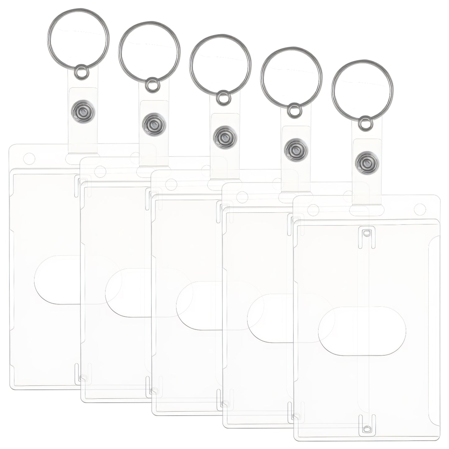 5 Pcs Keychain Card Holder Plastic Hard Plastic Heavy Duty Badge Holder Vertical Clear ID Holder Keyring Rigid Card Protector Thumb Slot Fuel Secure Credit Card Protector Case for Licenses Passes