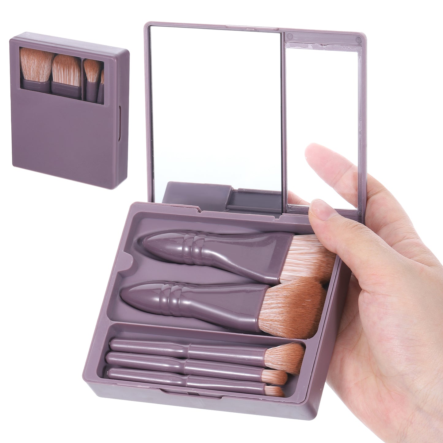 Qianyu Travel Makeup Brushes Small Mini Cosmetic Brushes Set Professional Portable Bristles Box On the Go Essentials Tools kits with Hard Case Built-in Mirror for Women Girls Eyeshadow Contour Blush