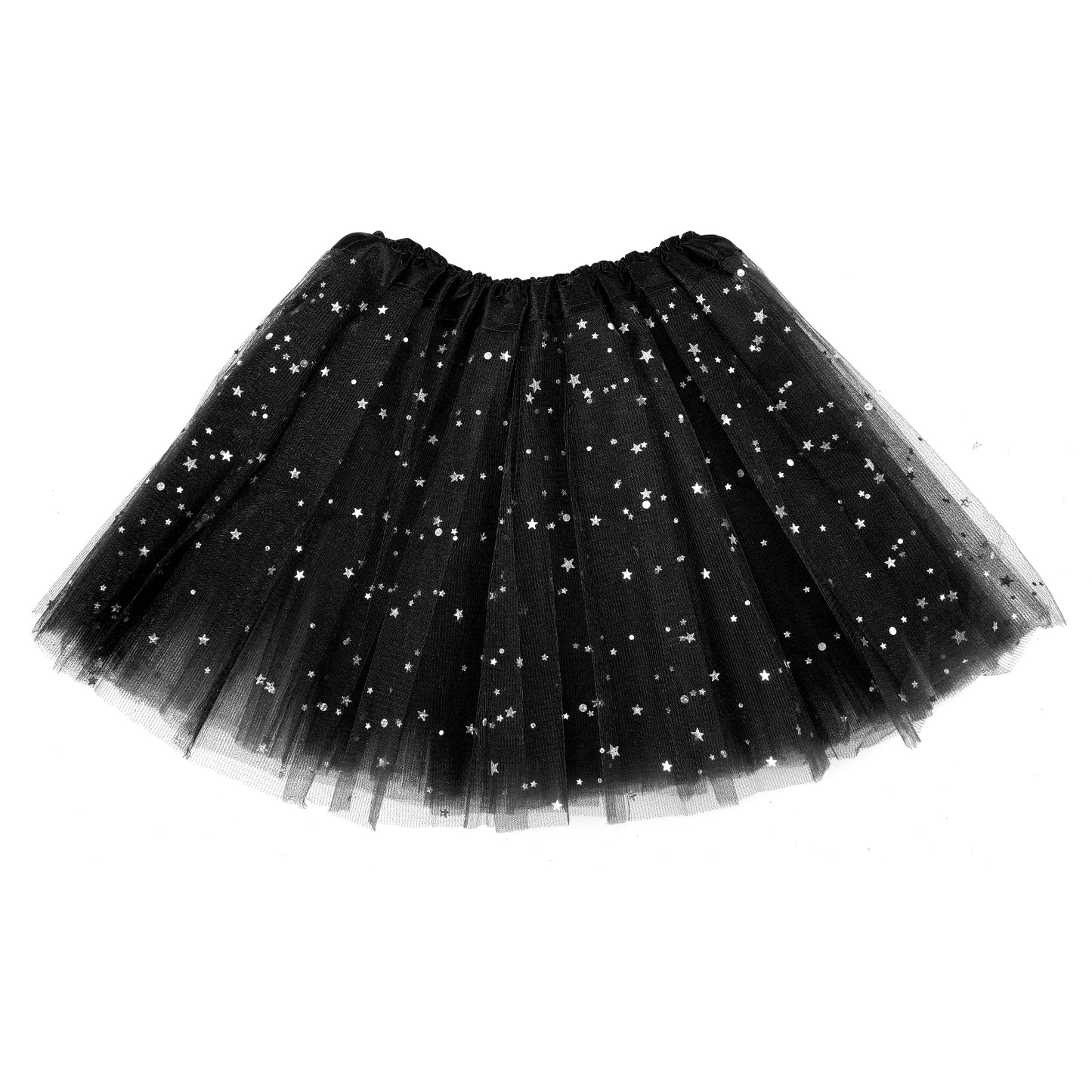 Sibba Princess Skirt Sparkle Sequin Tutu Skirt 3 Layered Tulle Summer Star Skirts Elastic Waistband Fancy Dress Black Underskirts for Girls Toddler 2-7 Years Party Dance Cosplay Birthday Photography