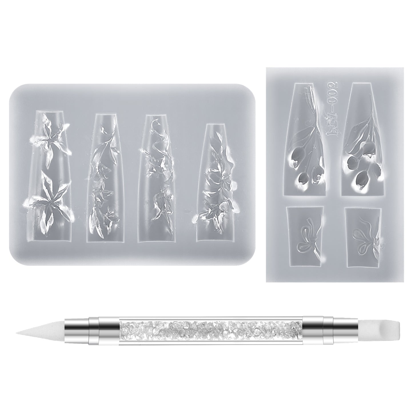 FNANJWQ Silicone Nail Art Molds, 3PCS 3D Flowers Nail Mold Template with Carving Pen, Hawaii Hibiscus Floral Petal Nails Art Design, Resin Manicure Craft Accessories
