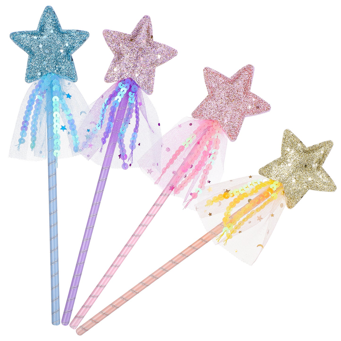 Heclia 4Pcs Princess Star Wand Glitter Princess Wands Fairy Stick Christmas