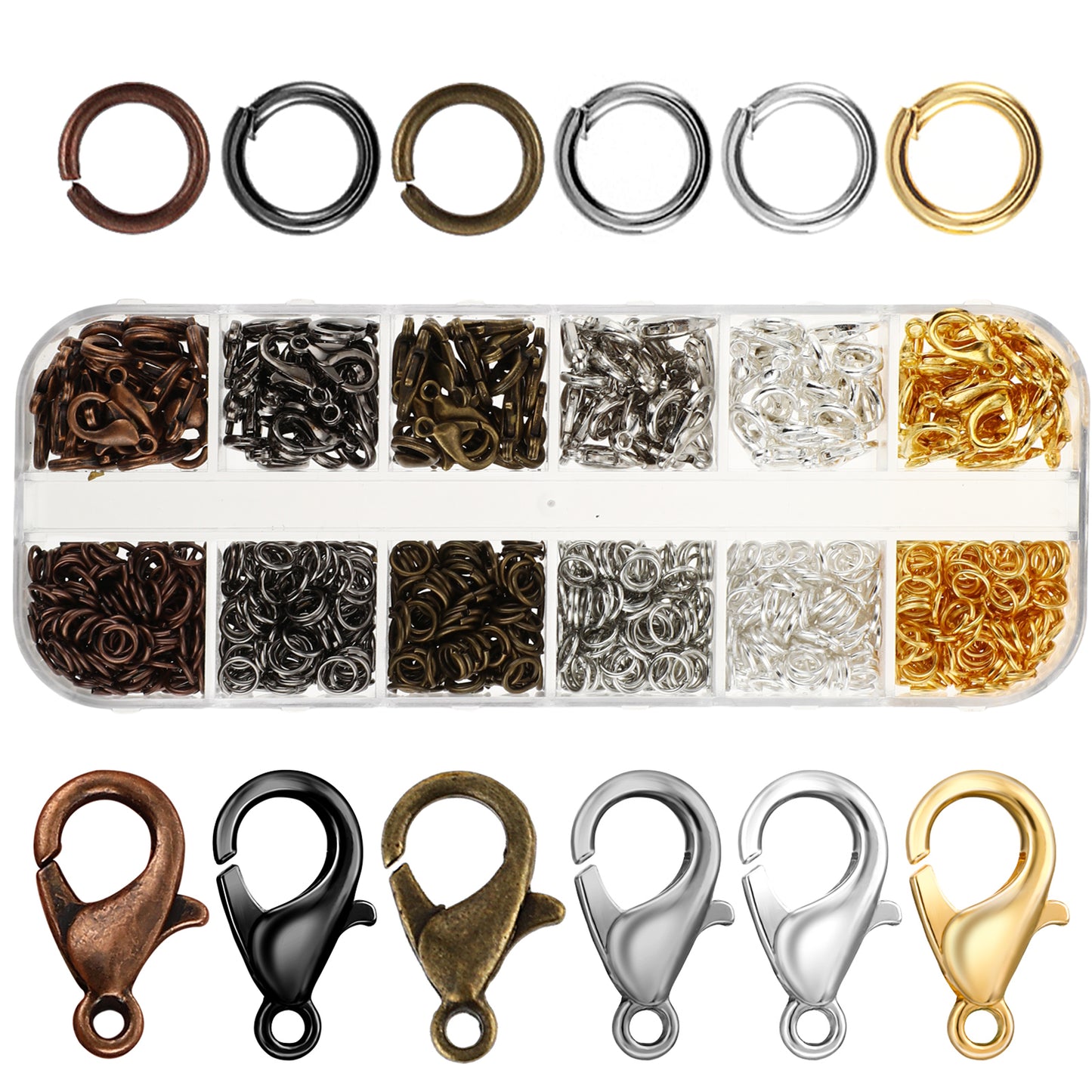 Dimeho 960 pcs Jump Rings for Jewelry Making Kit 6 Colors Lobster Claw Clasp Open Jump Rings Repair Kit Necklace Jewelry Finding Kits for DIY Jewelry Making Keychains Bracelet