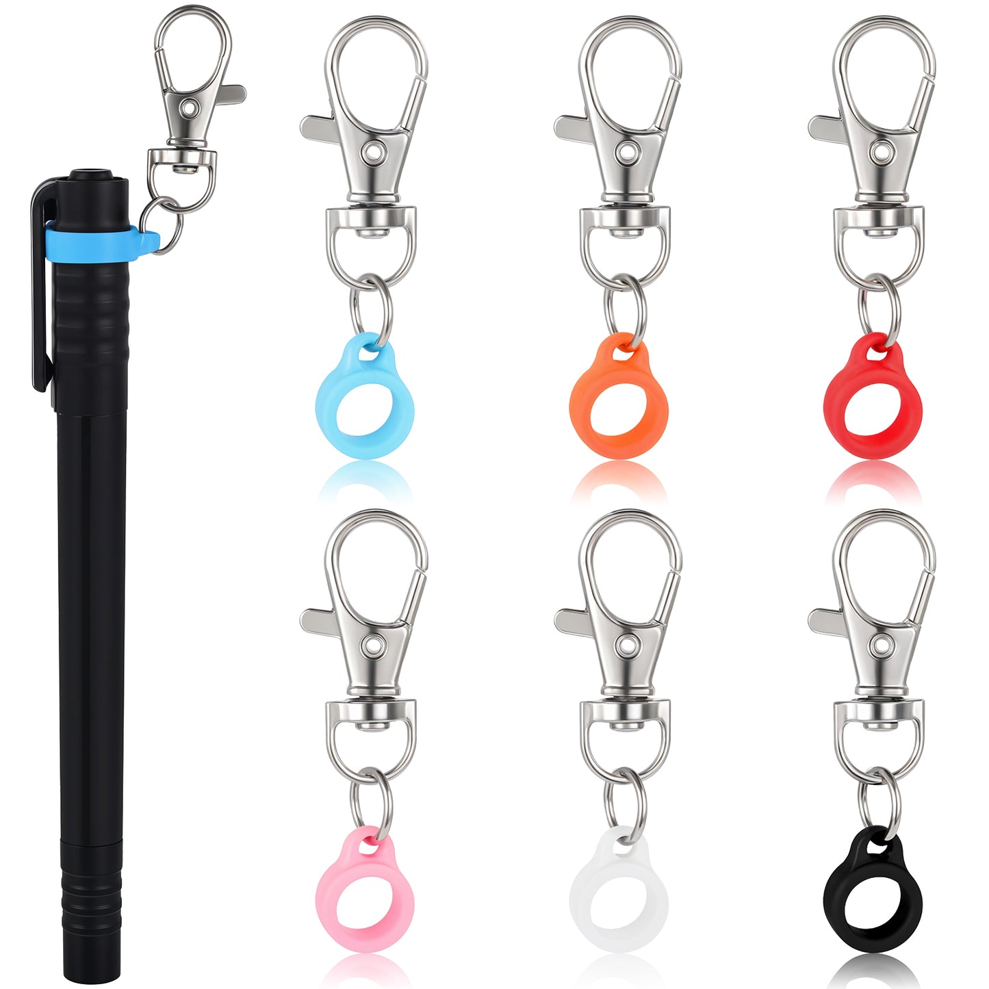 Wanmu Colorful Pen Holder 6Pcs Clip Silicone Pen Clips with Lobster Clasp Pen Holder for Lanyard Nurse Supplies Pen Converter, Retractable Pen Holder for Nurses, Badge Reel Accessories