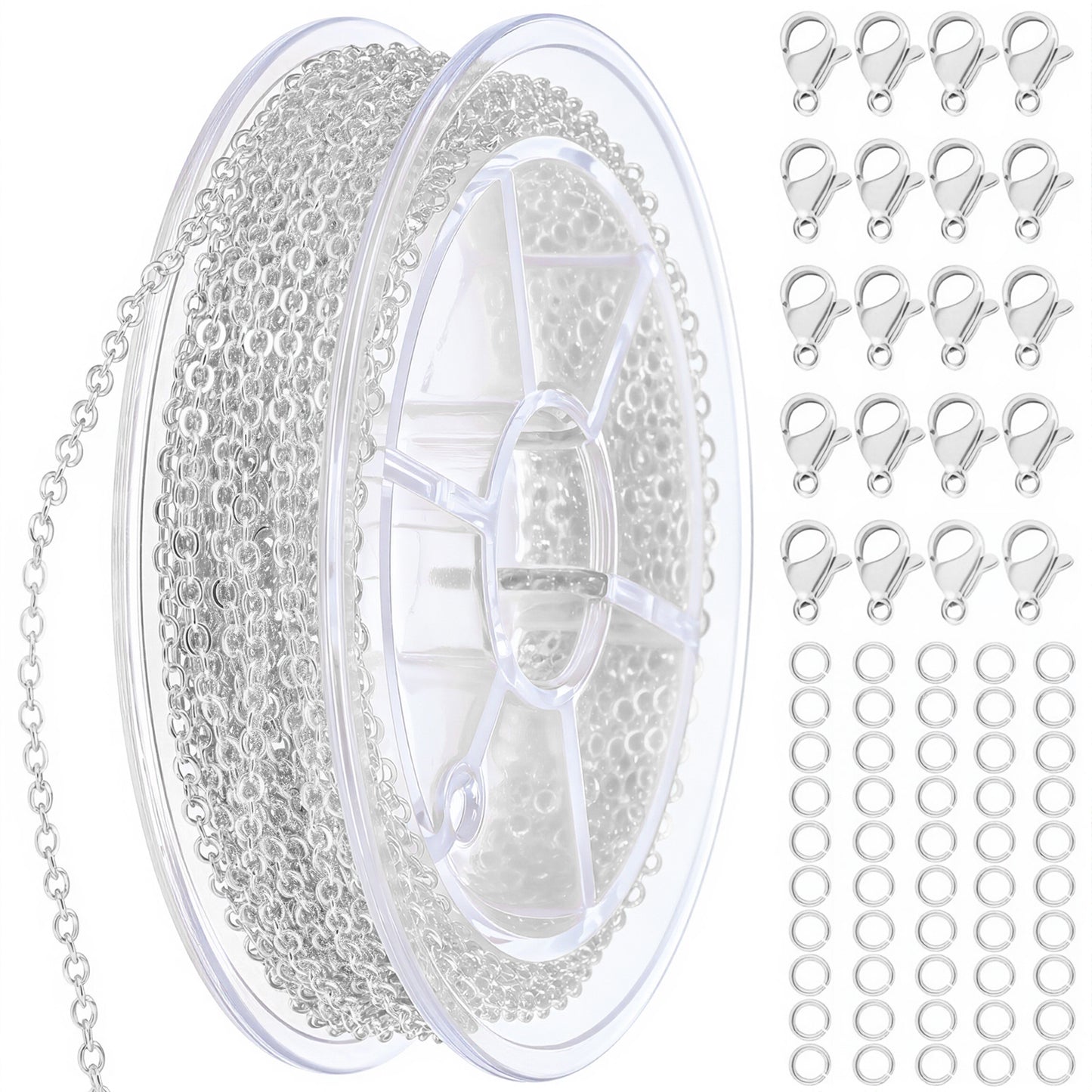 YBEATY 16.4ft Stainless Steel Gold Plated Chain, 1.5mm Flat Cable Link Spool Findings Roll with 20pcs Lobster Clasps 50pcs Jump Rings for Bracelet Keychain Pendant DIY Craft Jewelry Making Supplies
