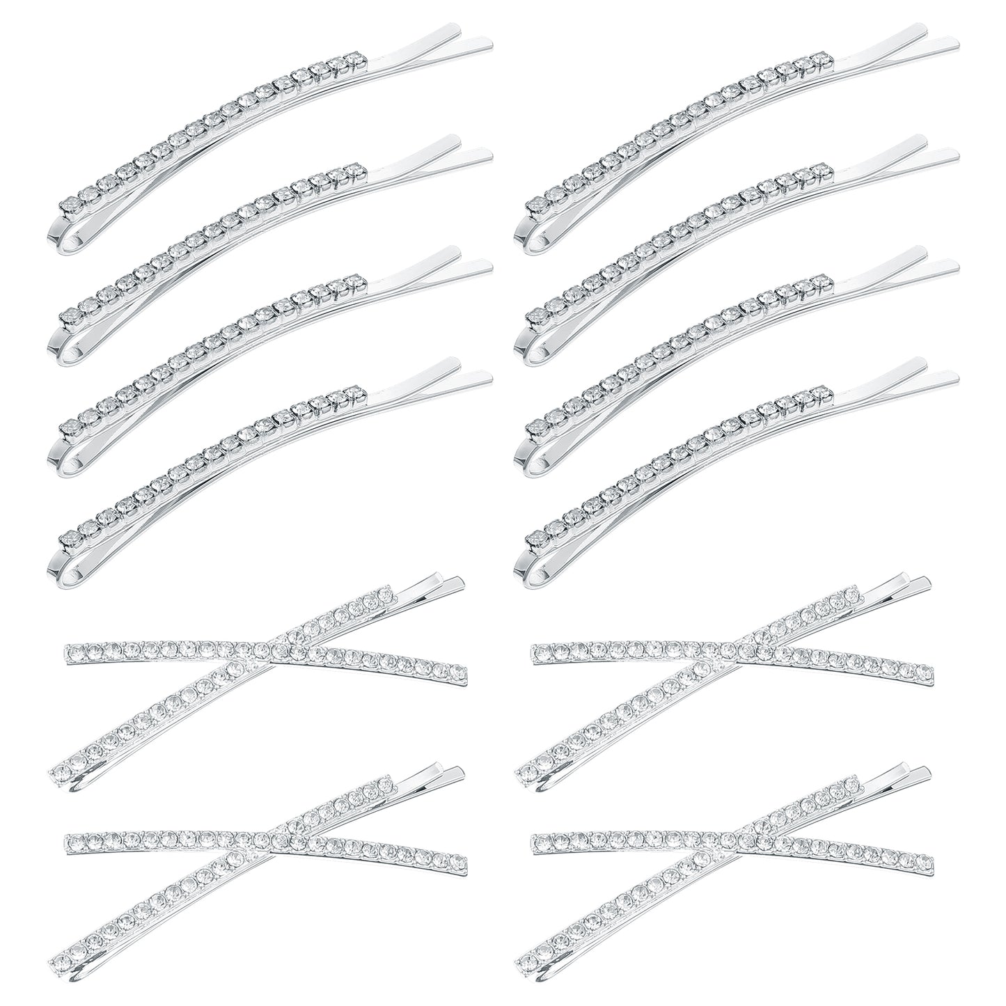 Rhinestone Bobby Pins Set of 12, Decorative Fancy Crystal Hair Clips, Metal X Shaped Barrettes, Sparkling Hair Accessories Bling Diamond Wedding Bridal Shower Hair Accessories for Women Ladies Girls